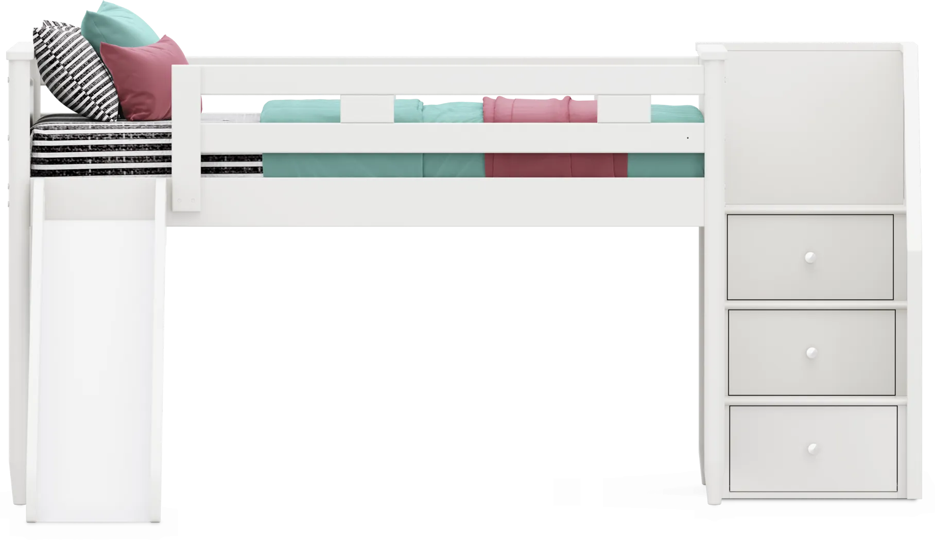 Kids Modern Colors White Full Step Loft with Slide - Thumbnail - Image 2