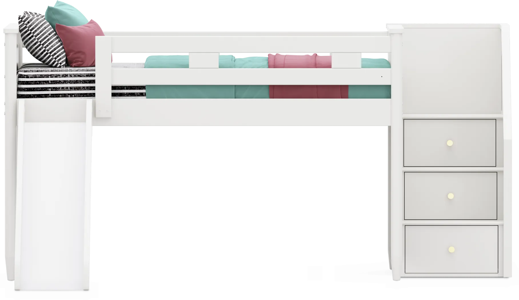 Kids Modern Colors White Full Step Loft with Slide - Thumbnail - Image 2