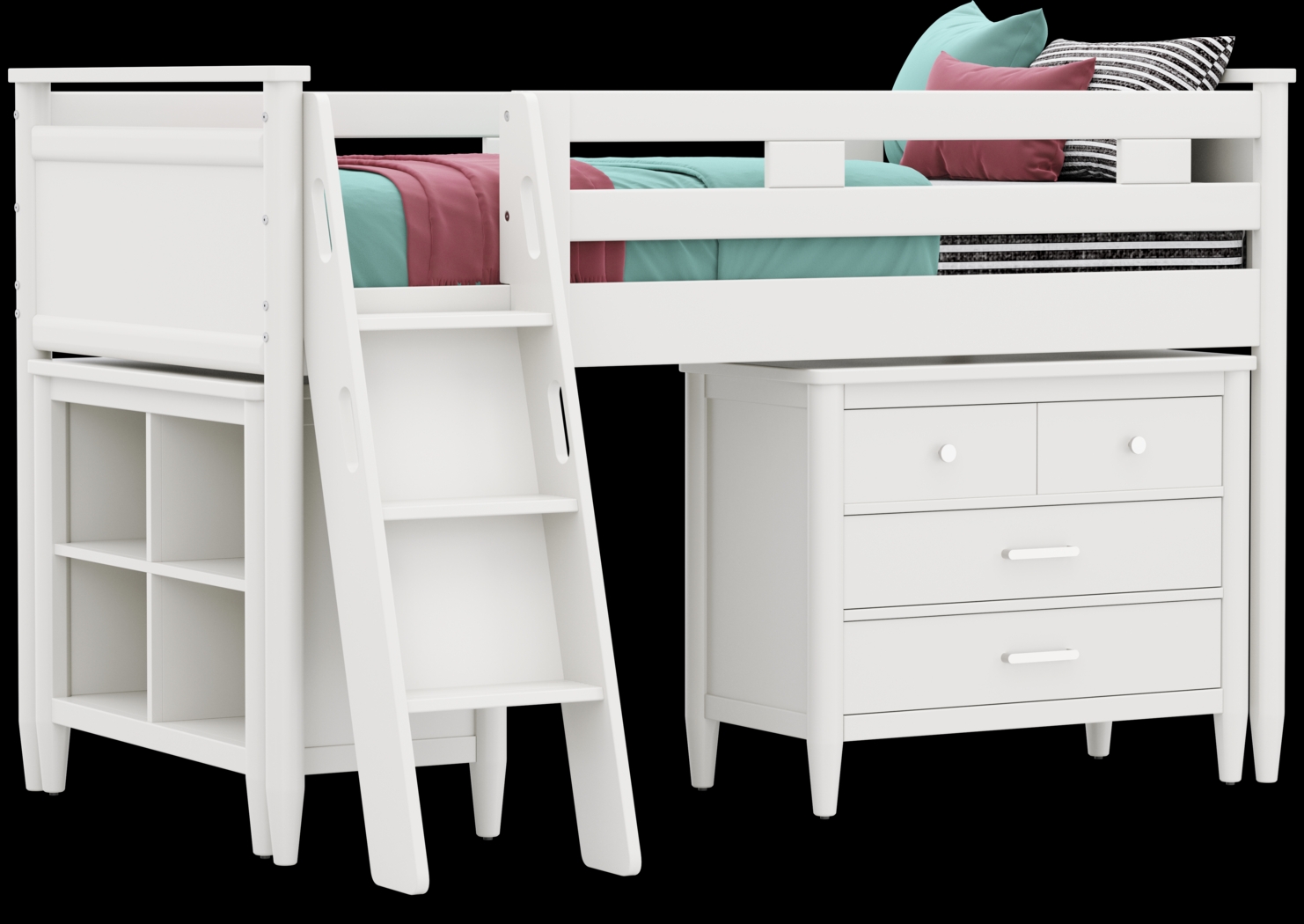Kids Modern Colors White Twin Loft with Loft Chest and Bookcase - Thumbnail - Image 1
