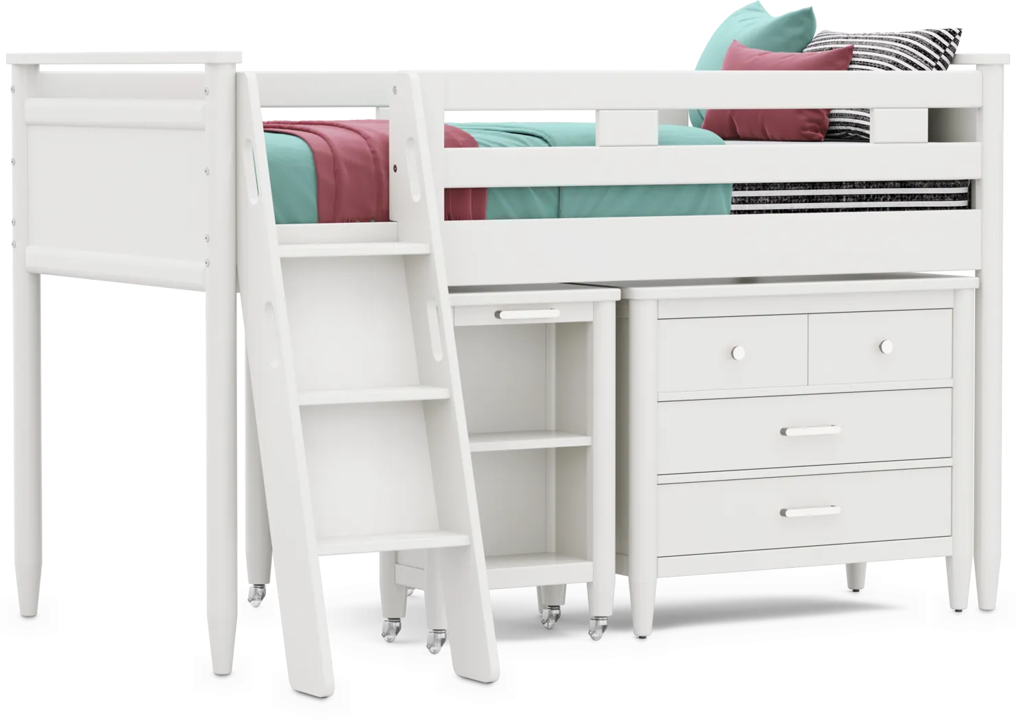 Kids Modern Colors White Twin Loft with Loft Chest and Desk - Thumbnail - Image 1