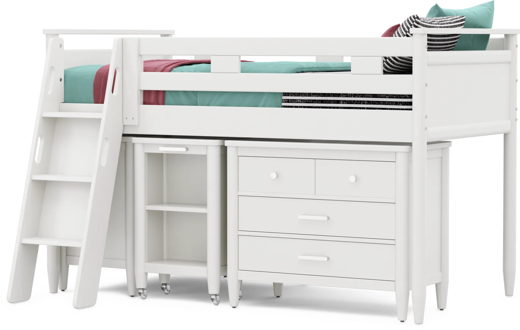 Kids Modern Colors White Twin Loft with Loft Chest, Bookcase and Desk - Thumbnail - Image 4
