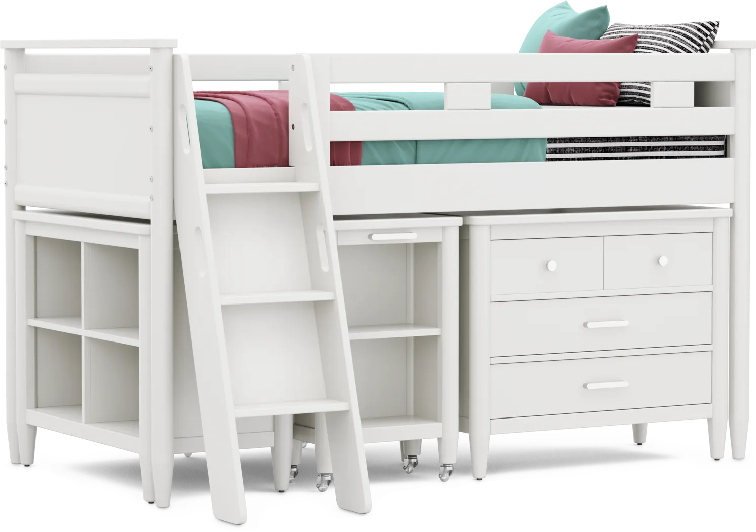 Kids Modern Colors White Twin Loft with Loft Chest, Bookcase and Desk - Thumbnail - Image 1