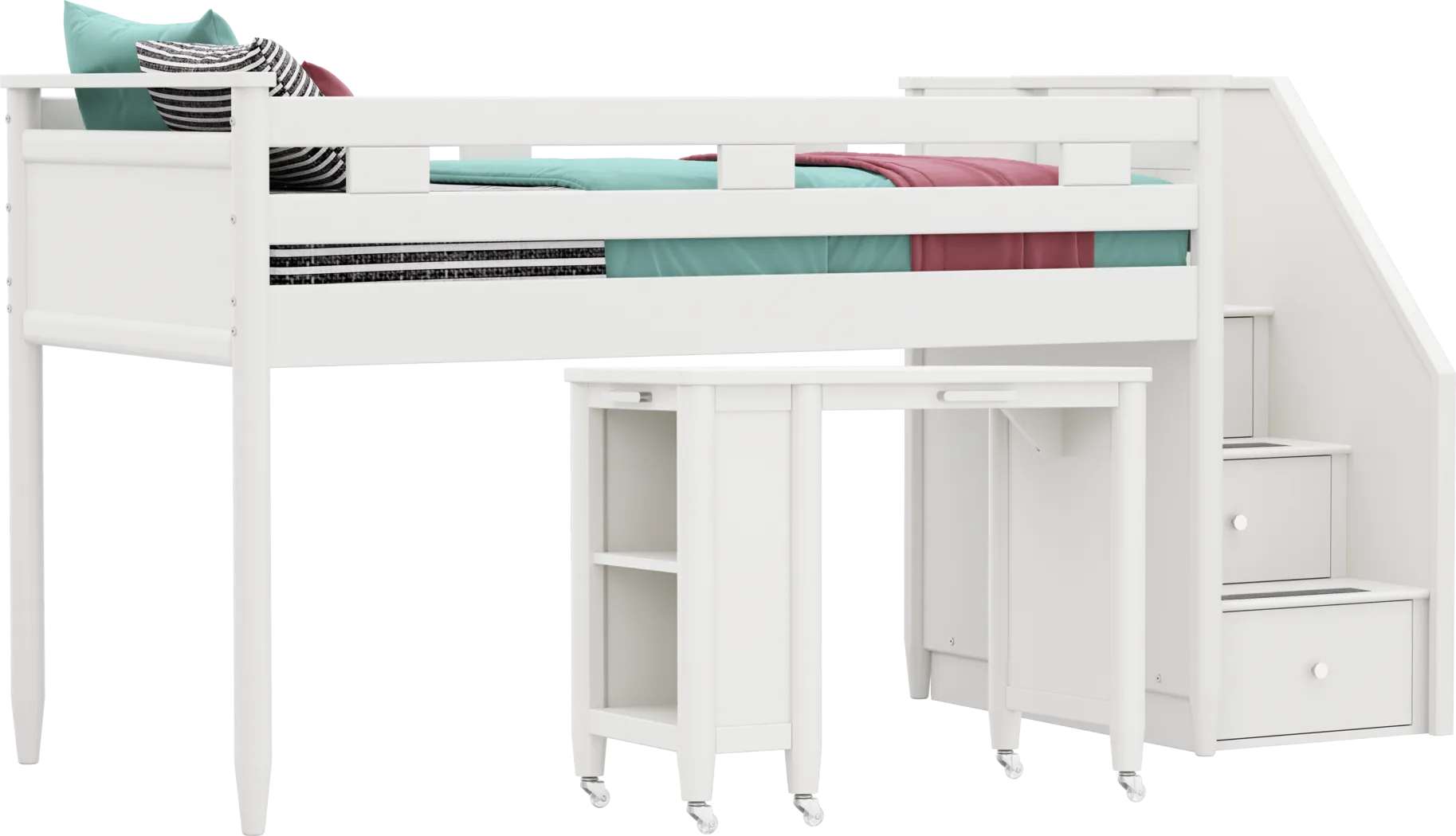 Kids Modern Colors White Twin Step Loft with Desk - Thumbnail - Image 1