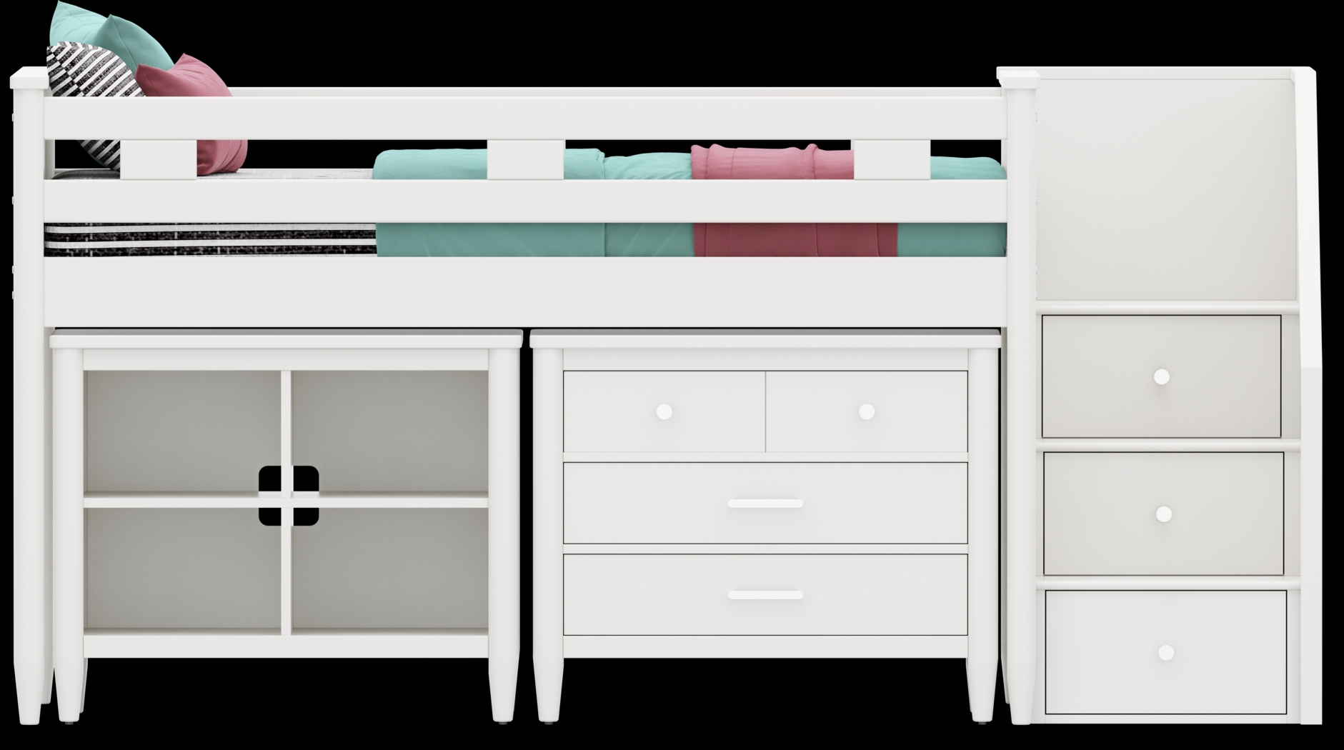 Kids Modern Colors White Twin Step Loft with Loft Chest and Bookcase - Thumbnail - Image 3
