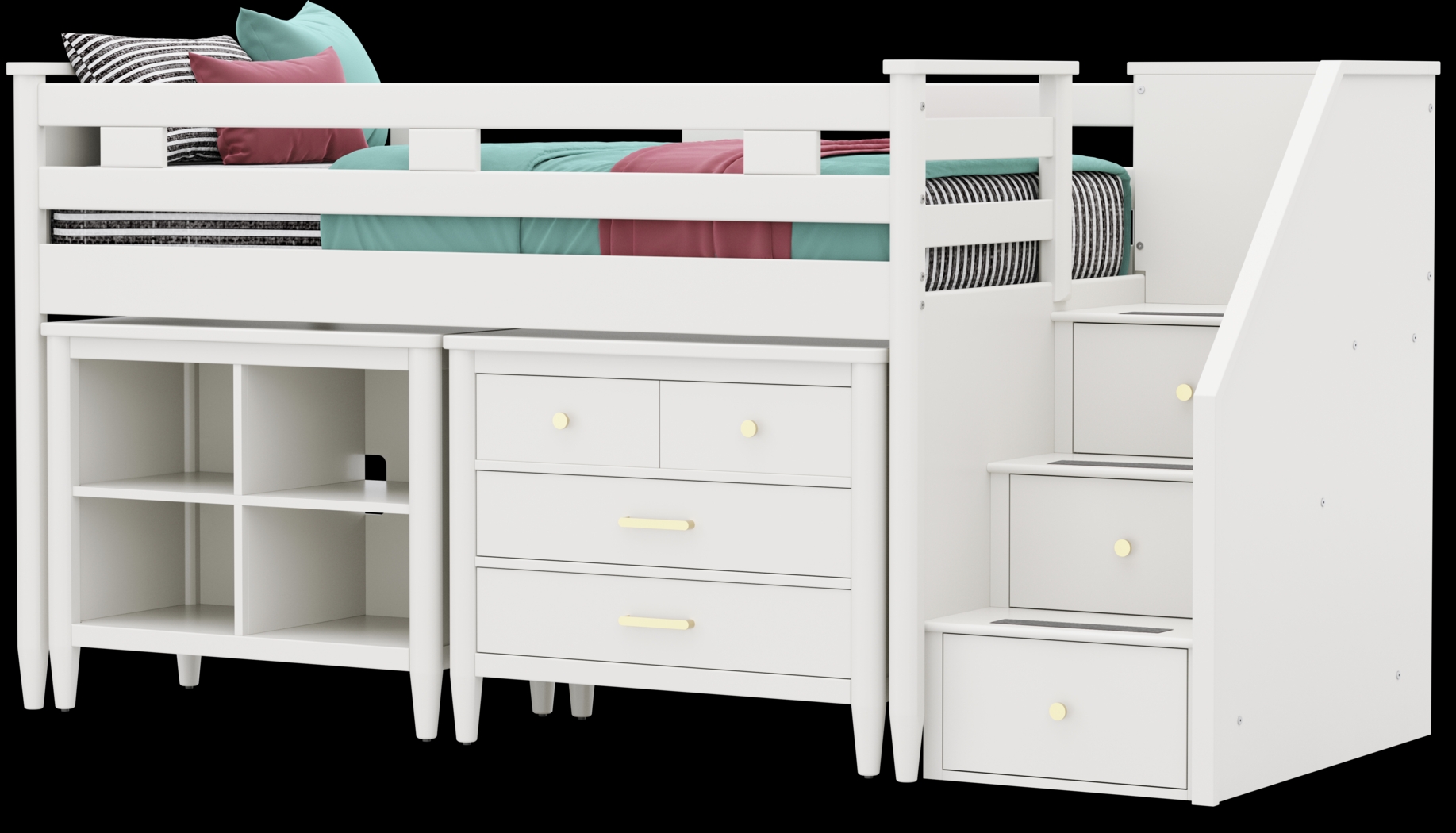 Kids Modern Colors White Twin Step Loft with Loft Chest and Bookcase - Thumbnail - Image 4
