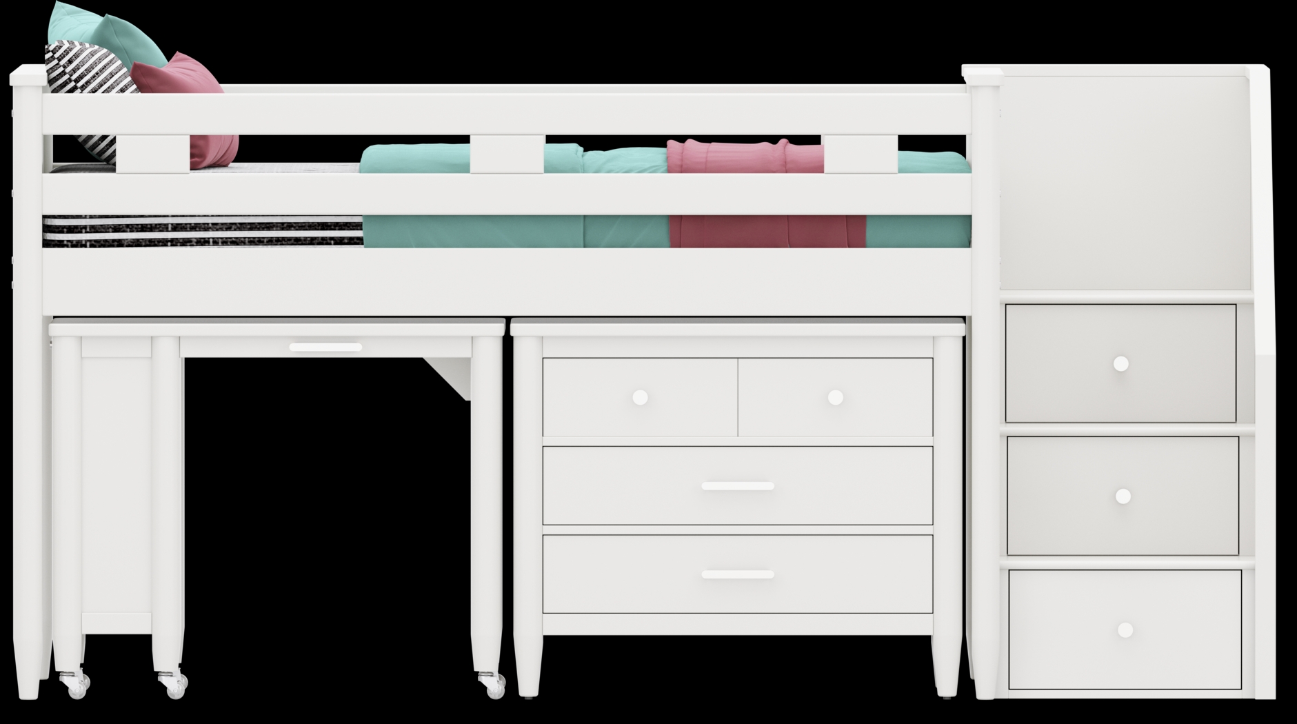 Kids Modern Colors White Twin Step Loft with Loft Chest and Desk - Thumbnail - Image 3