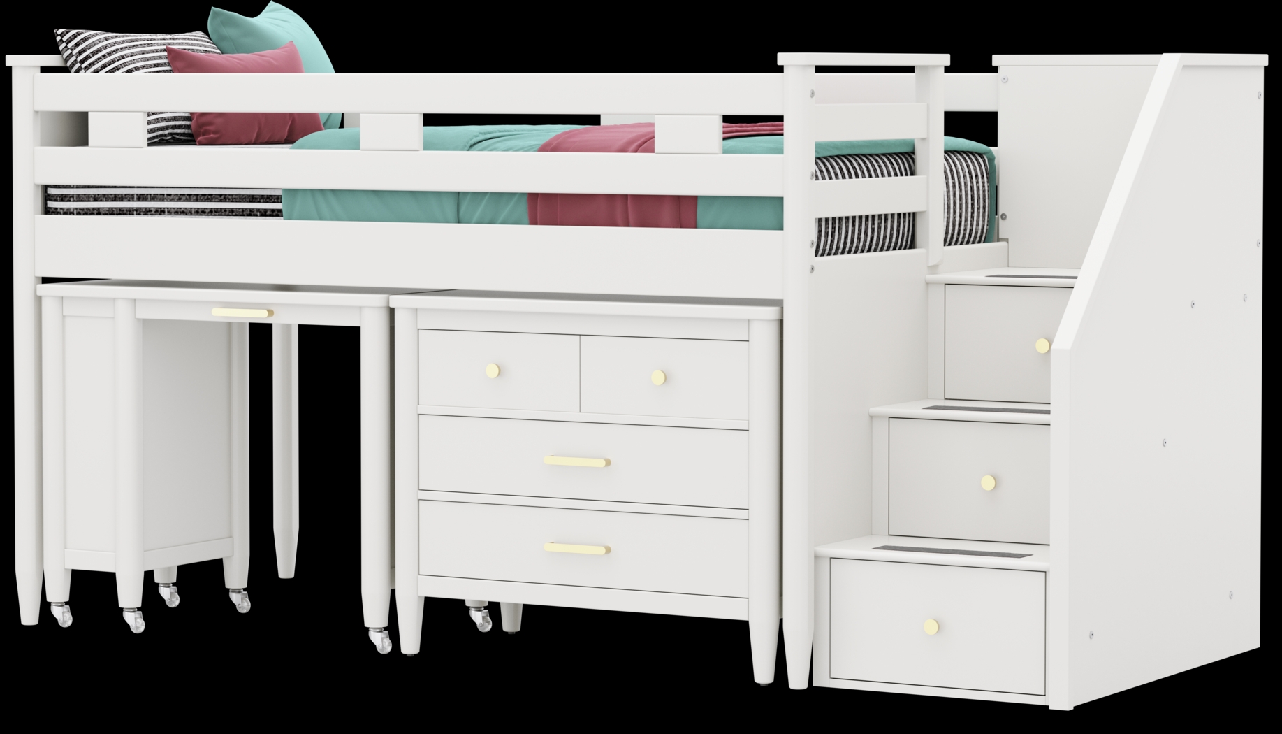 Kids Modern Colors White Twin Step Loft with Loft Chest and Desk - Thumbnail - Image 4
