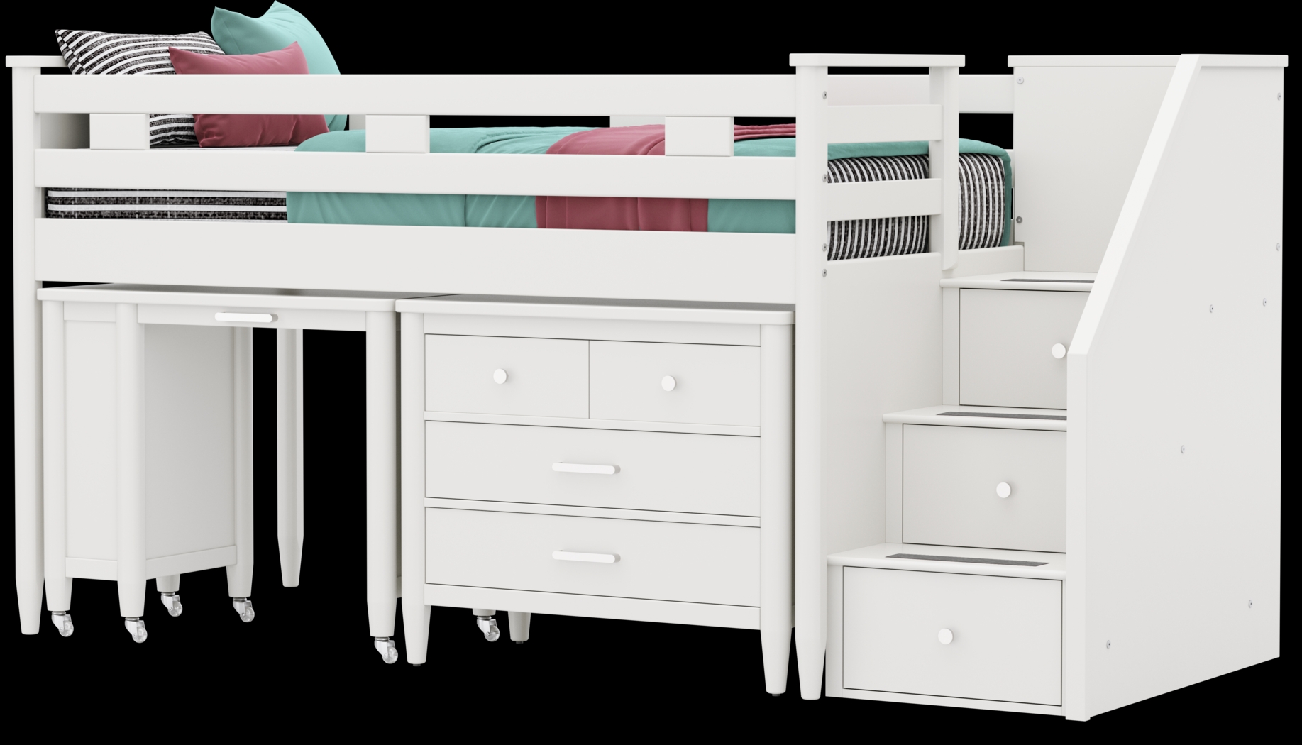 Kids Modern Colors White Twin Step Loft with Loft Chest and Desk - Thumbnail - Image 1