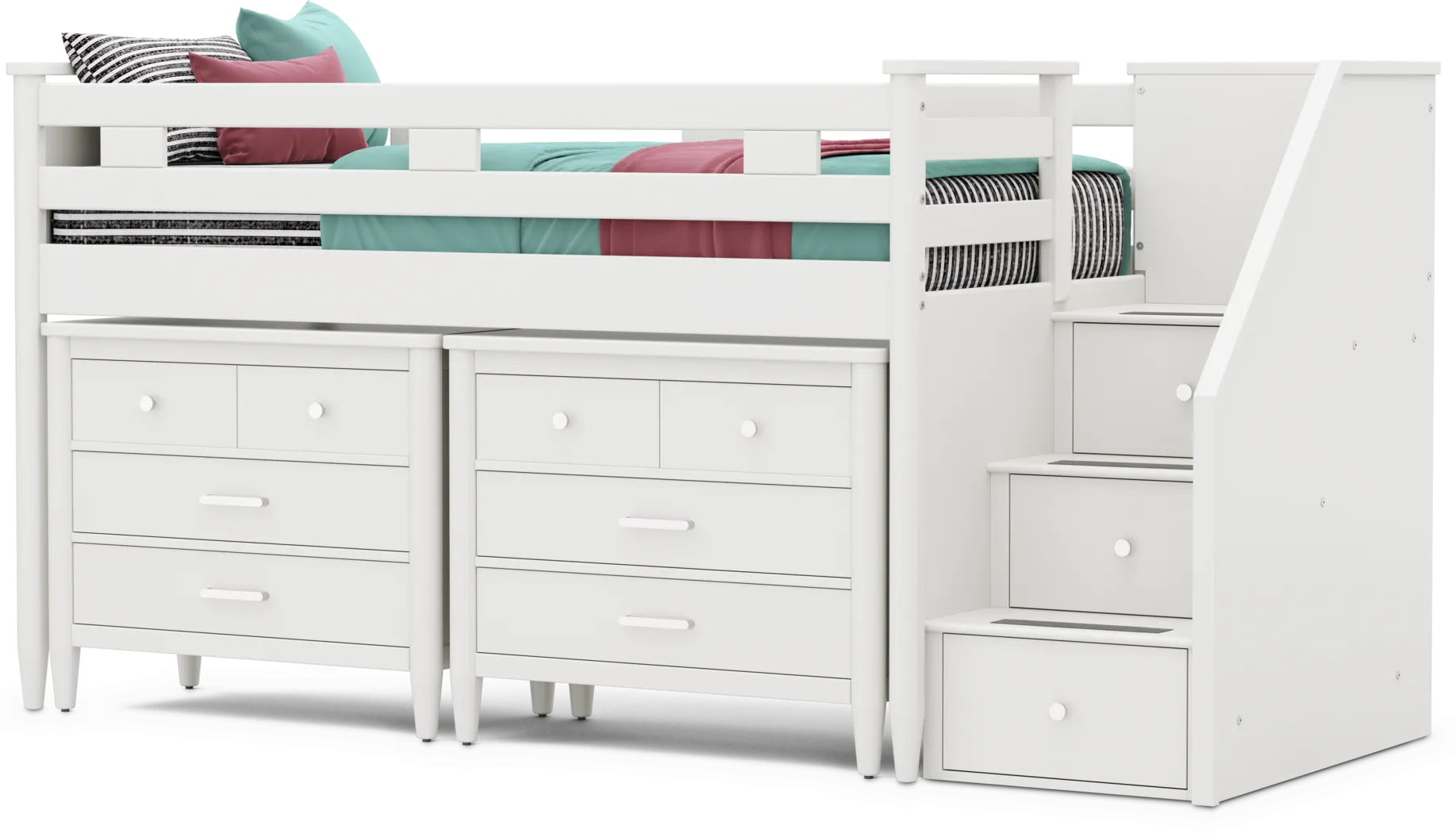 Kids Modern Colors White Twin Step Loft with Loft Chests - Thumbnail - Image 1