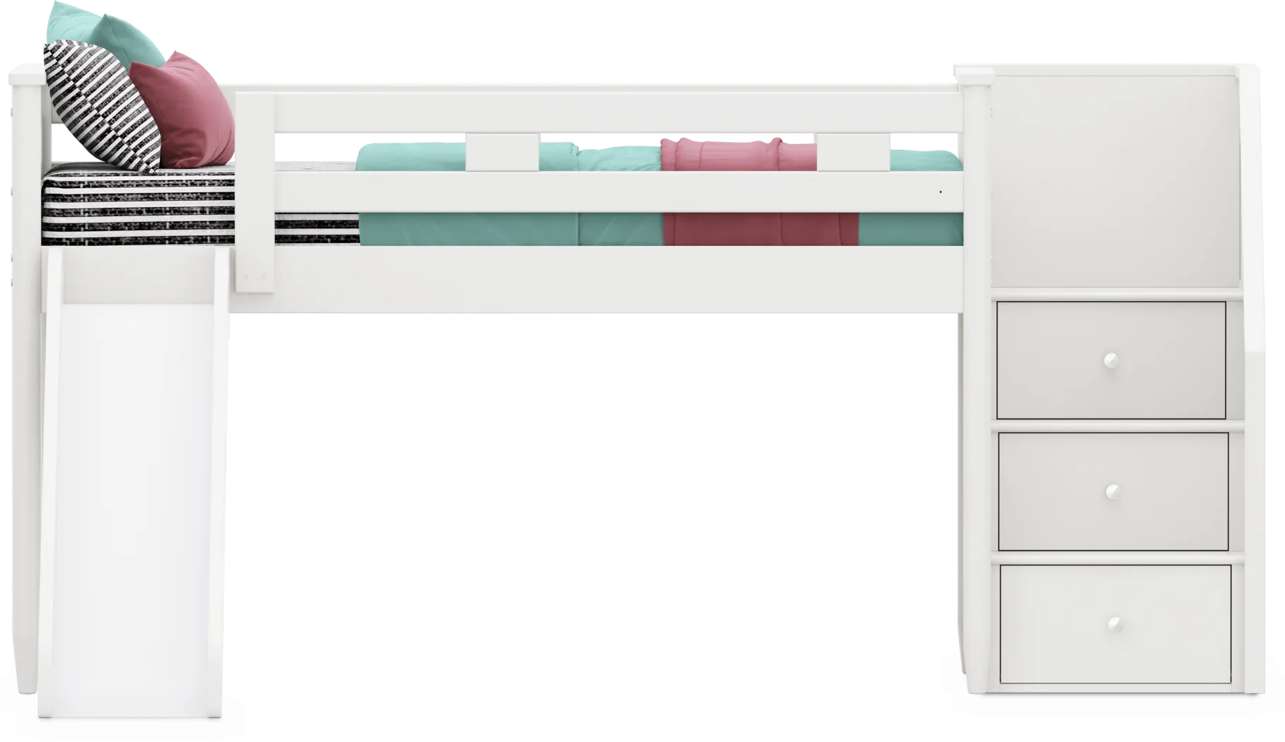 Kids Modern Colors White Twin Step Loft with Slide - Thumbnail - Image 2