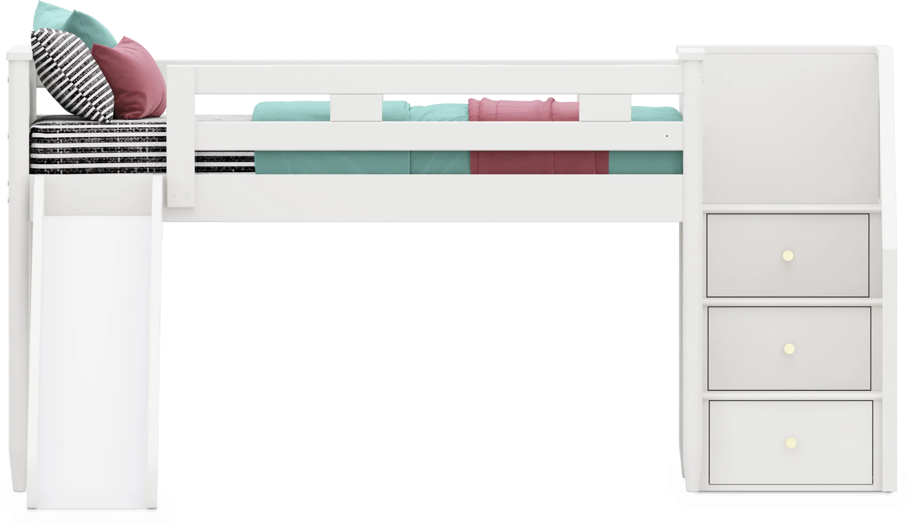 Kids Modern Colors White Twin Step Loft with Slide - Thumbnail - Image 2
