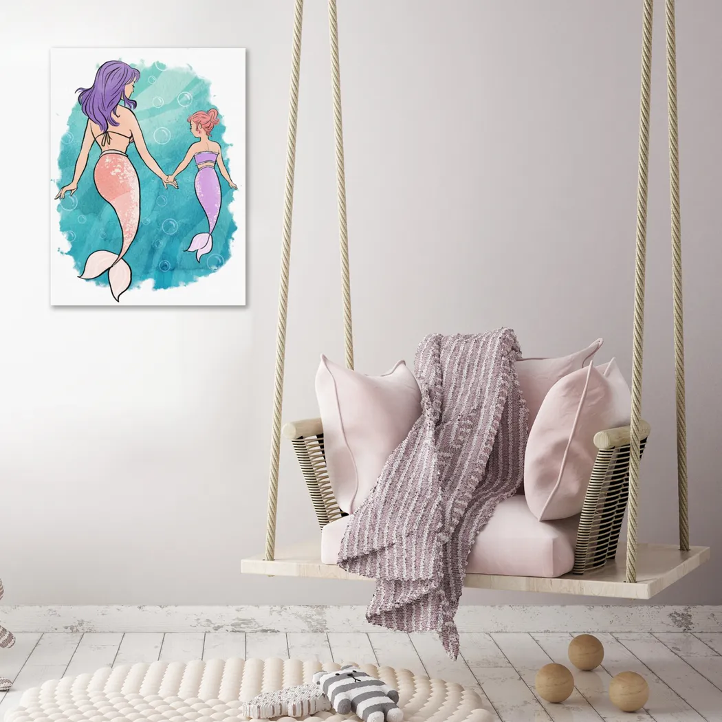 Kids Mommy and Me Mermaids Blue Medium Wall Art - Thumbnail - Image 3