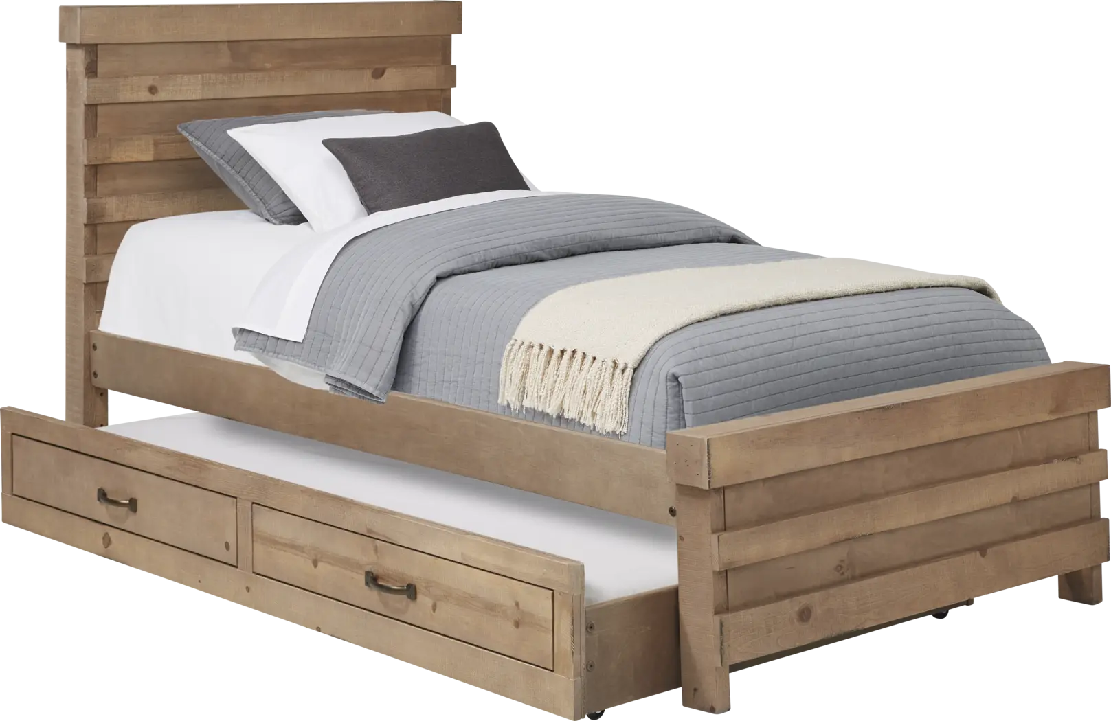 Kids Montana 2.0 Driftwood Twin Panel Bed with Twin Storage Trundle - Thumbnail - Image 1