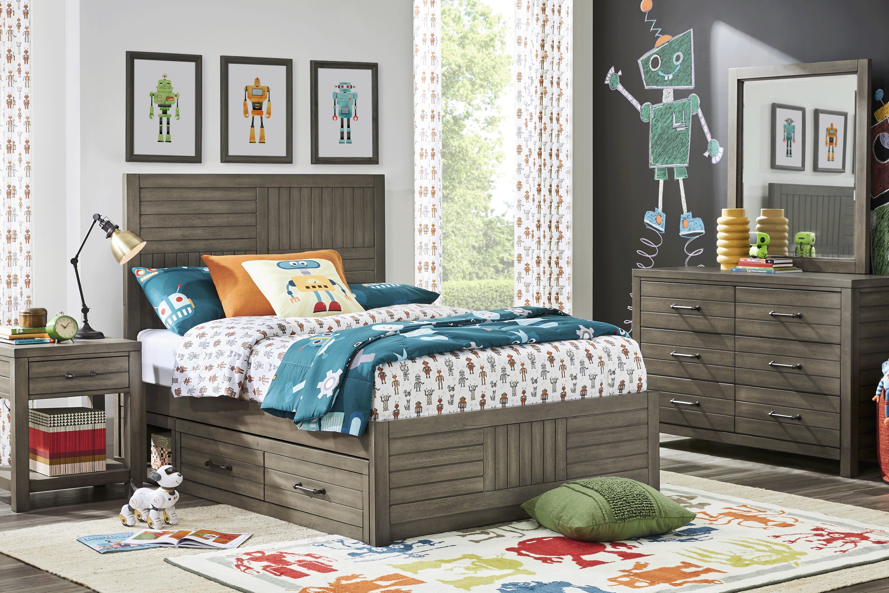 Kids Morgan Mills Mineral Full Panel Bed with Reversible Underbed Storage - Thumbnail - Image 1