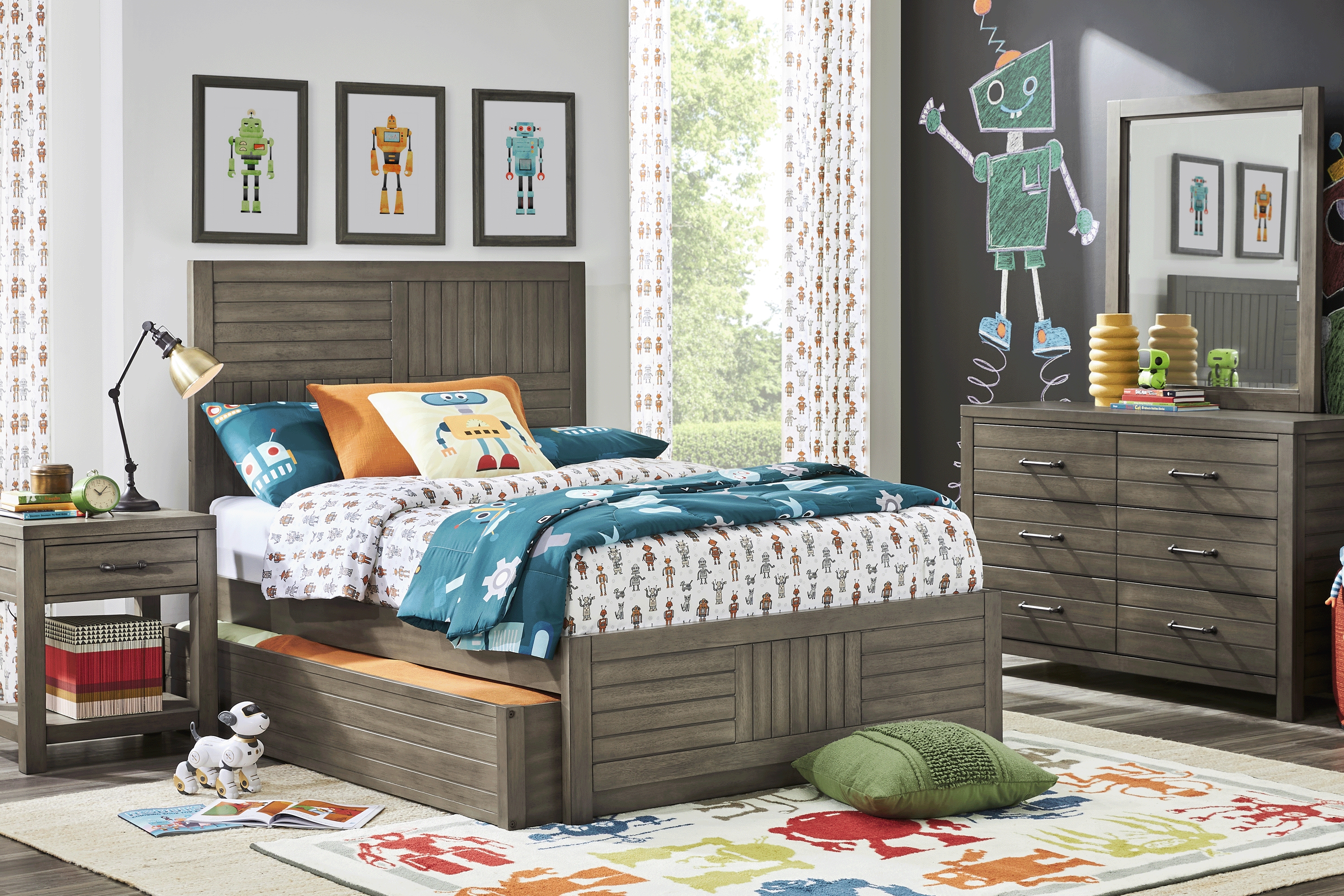Kids Morgan Mills Mineral Full Panel Bed with Twin Storage Trundle - Thumbnail - Image 1