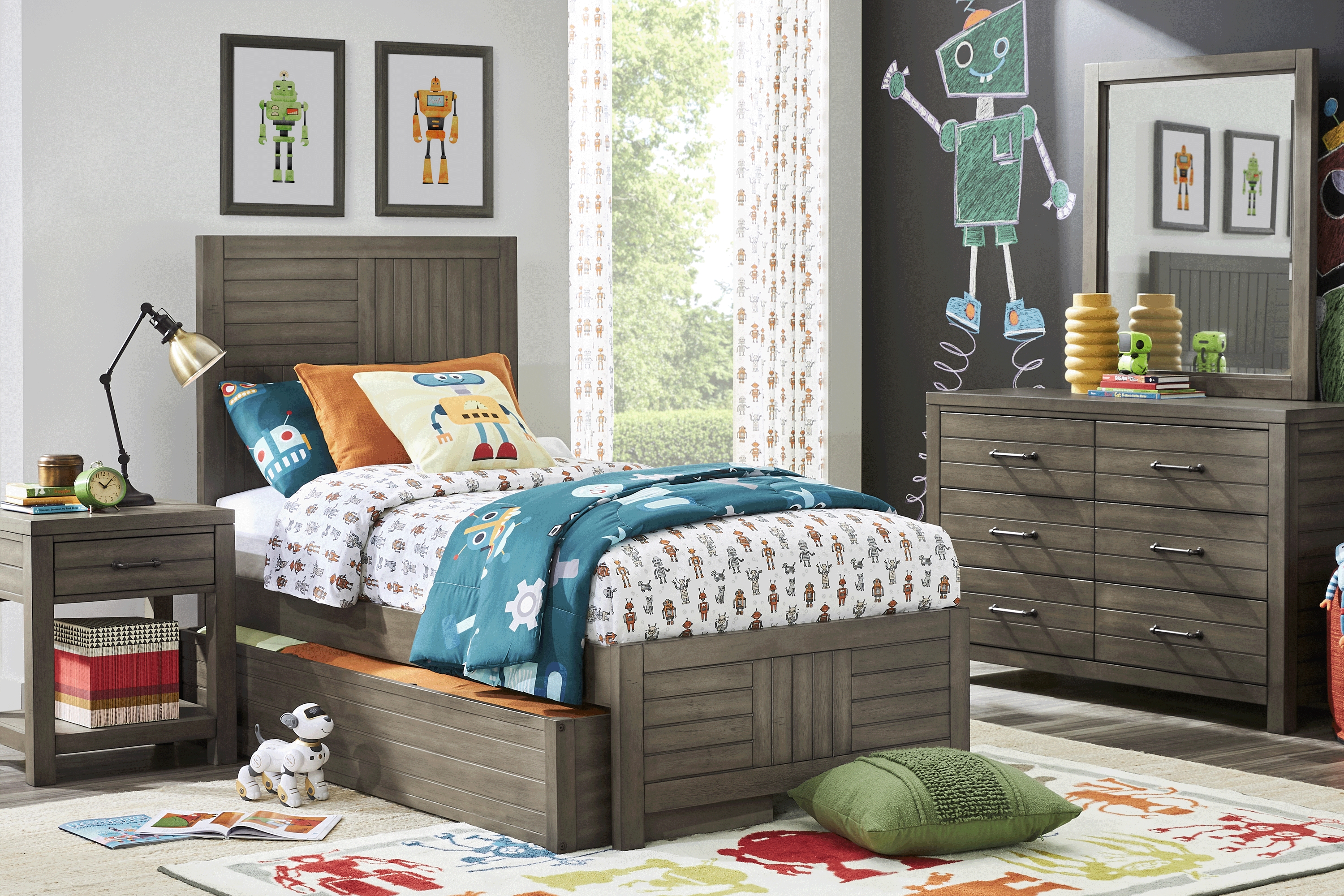 Kids Morgan Mills Mineral Twin Panel Bed with Twin Storage Trundle - Thumbnail - Image 1
