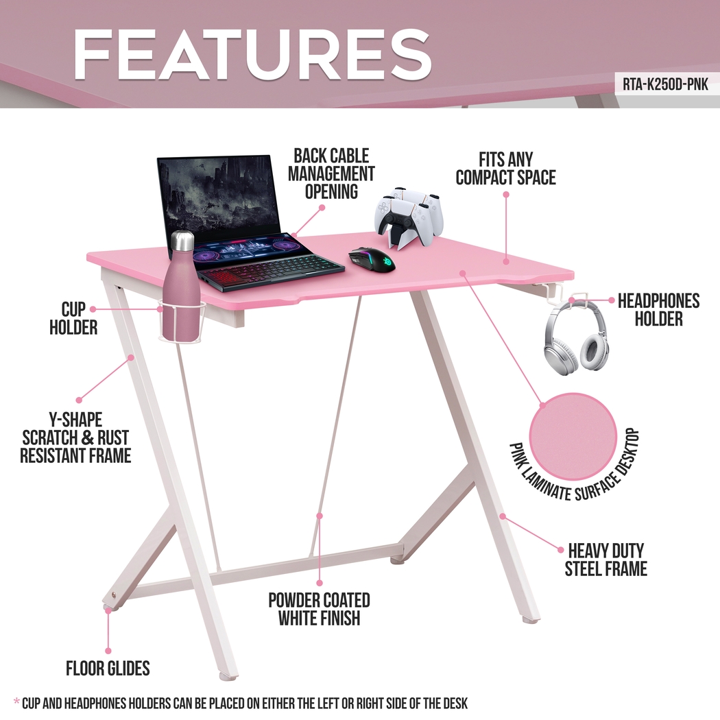 Narohi Pink Gaming Desk - Thumbnail - Image 3
