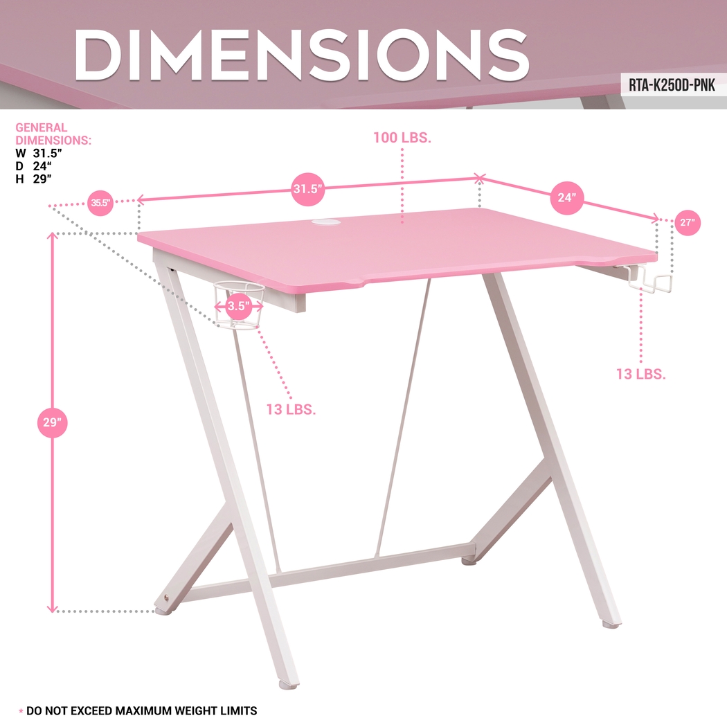 Narohi Pink Gaming Desk - Thumbnail - Image 4