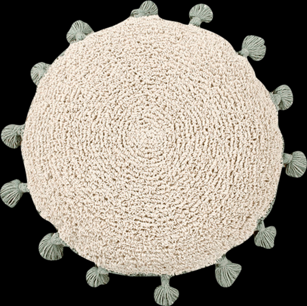 Kids Circle Tassels Natural/Green Pillow - Thumbnail - Image 1