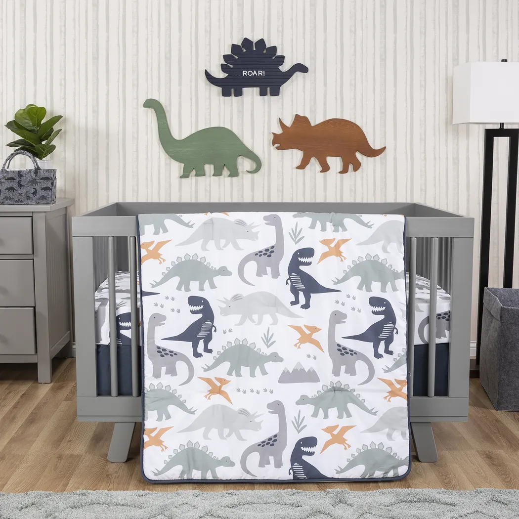 Kids Night Night Dino White Baby Bedding Set - Thumbnail - Image 1