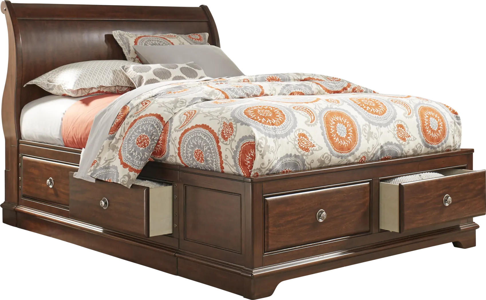 Kids Oberon Cherry 3 Pc Full Sleigh Bed with 6 Drawer Storage - Thumbnail - Image 2