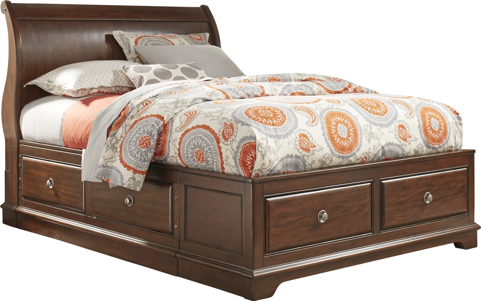 Kids Oberon Cherry 3 Pc Full Sleigh Bed with 6 Drawer Storage - Thumbnail - Image 1