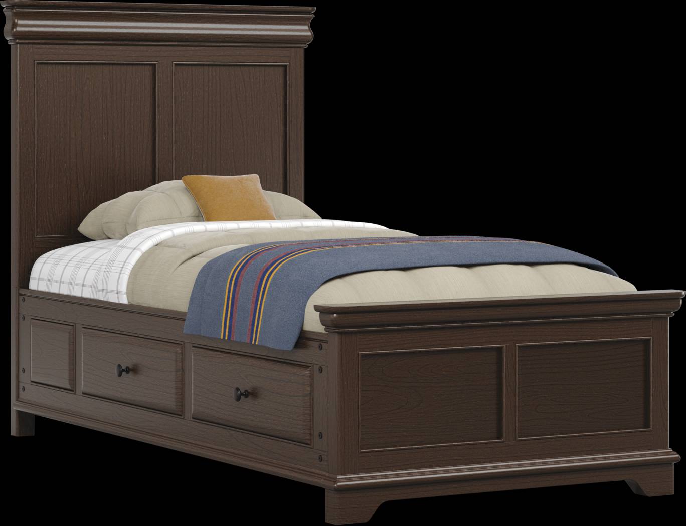 Kids Oberon Chocolate Twin Panel Bed with Storage Side Rails - Thumbnail - Image 1