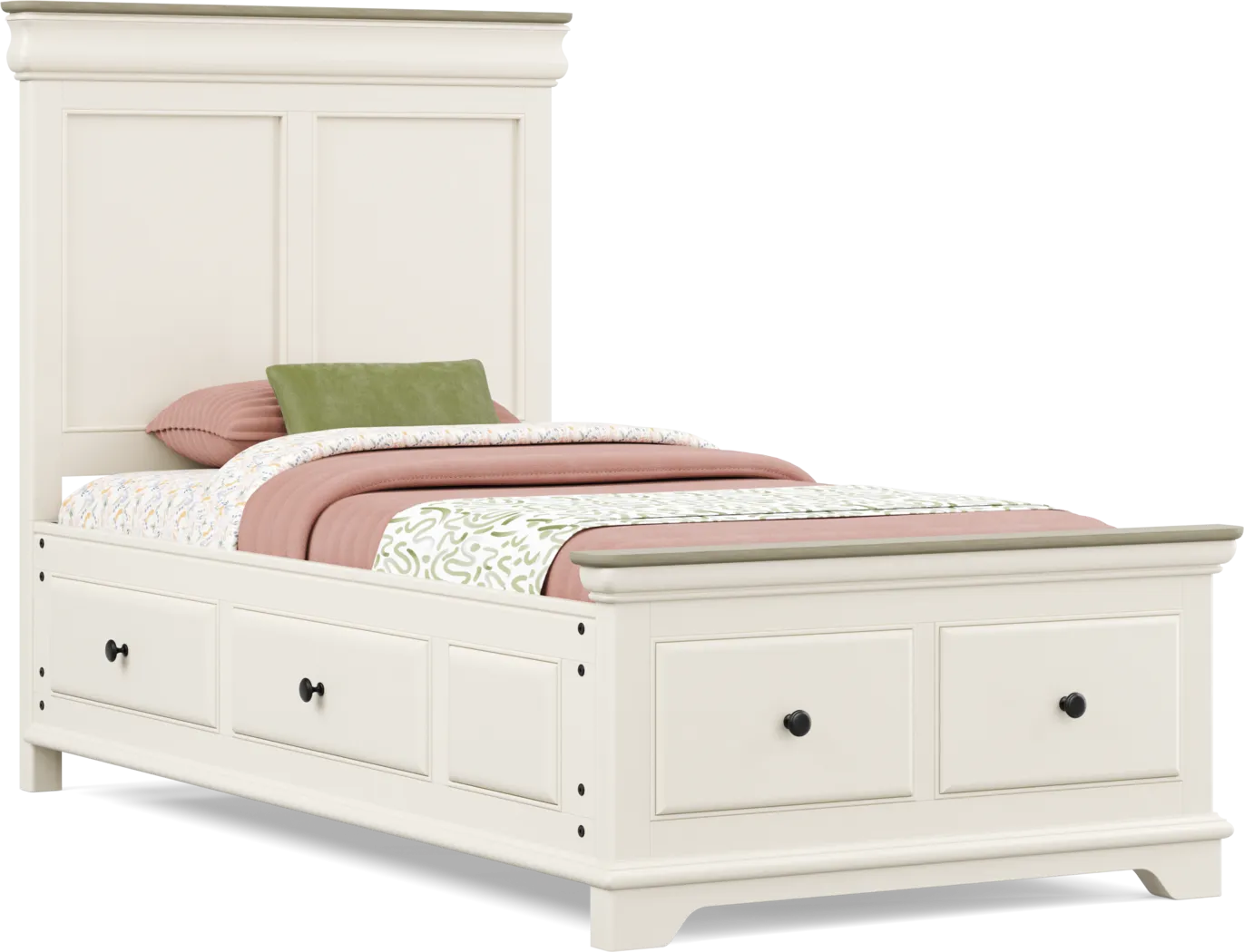 Kids Oberon Cream Twin Storage Bed - Thumbnail - Image 1