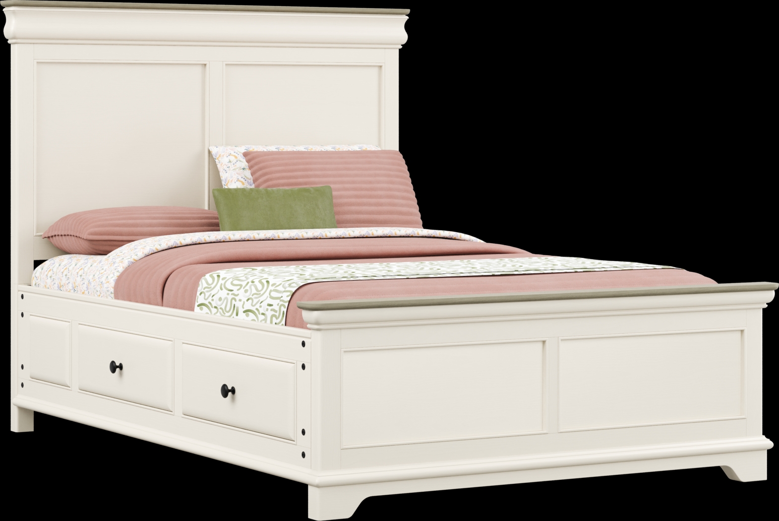 Kids Oberon Cream Full Panel Bed with Storage Side Rails - Thumbnail - Image 1