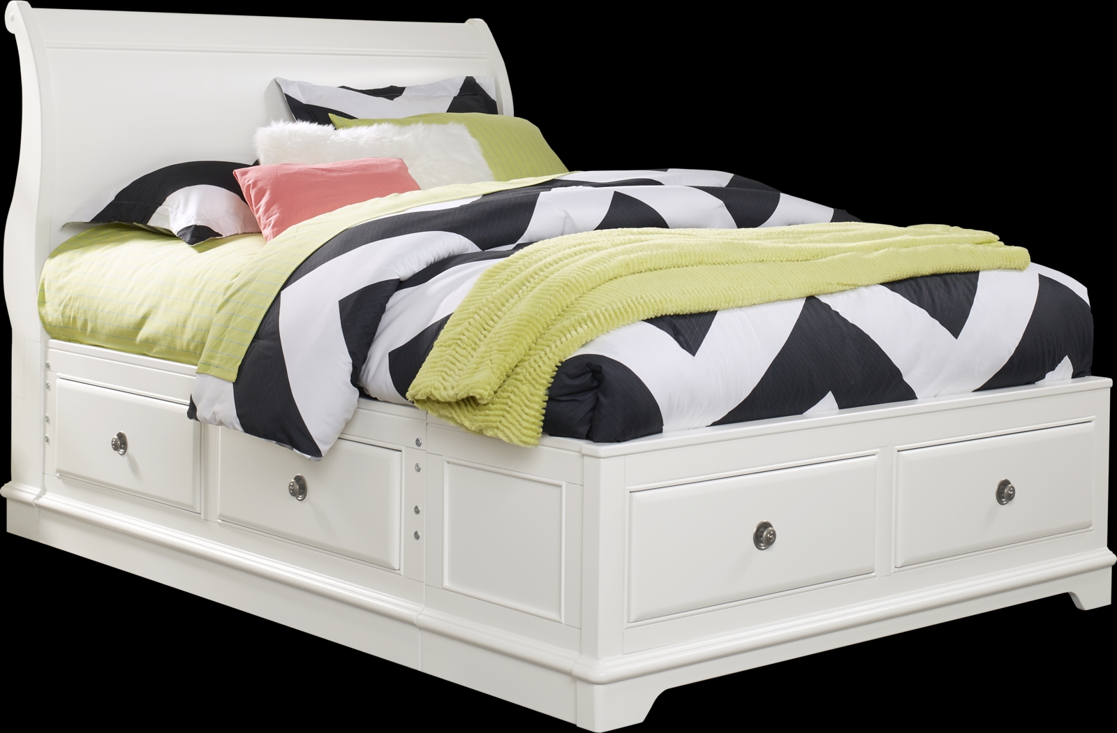 Kids Oberon White 3 Pc Twin Sleigh Bed with 6 Drawer Storage - Thumbnail - Image 1