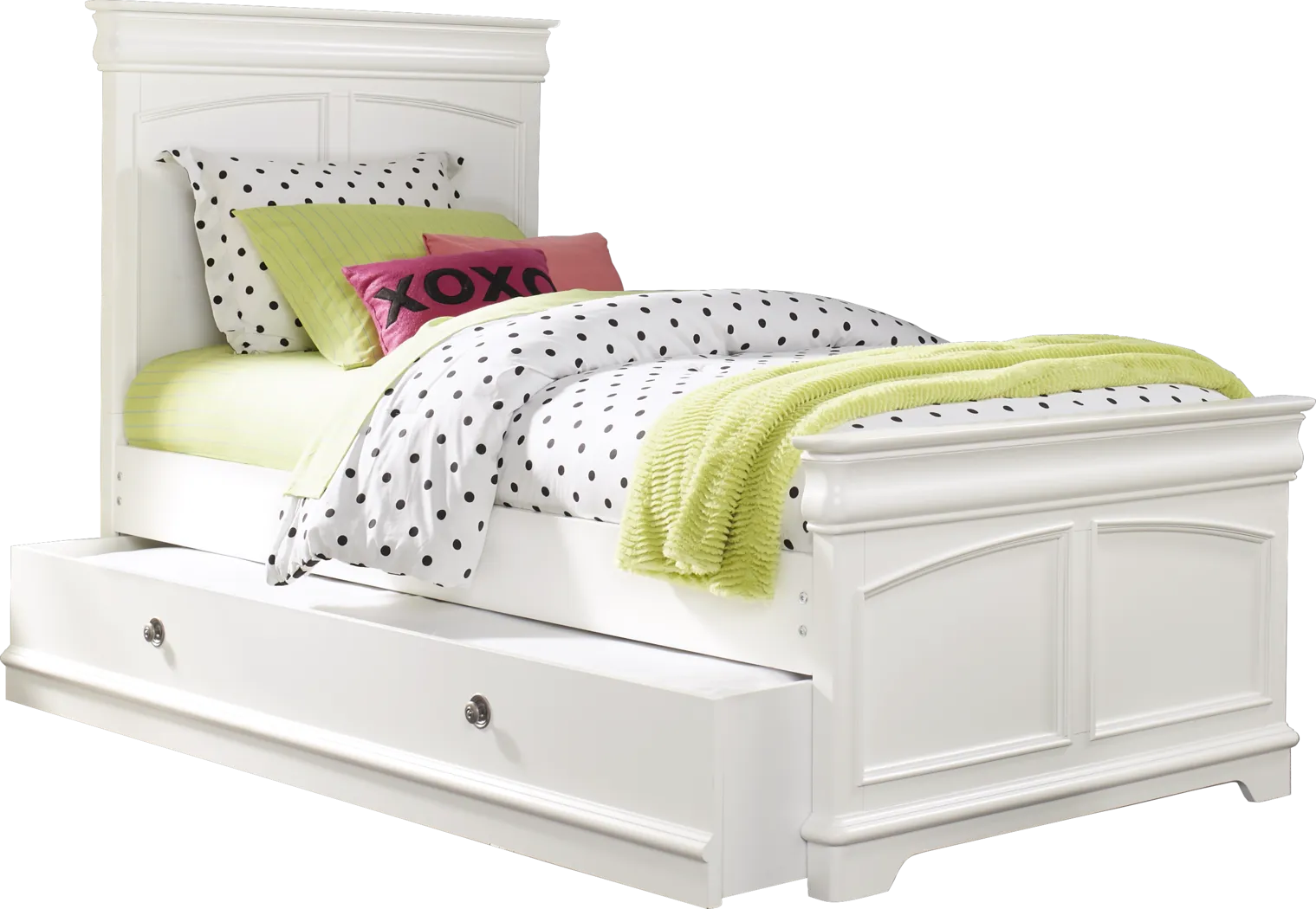Kids Oberon White 4 Pc Twin Panel Bed with Twin Storage Trundle - Thumbnail - Image 1