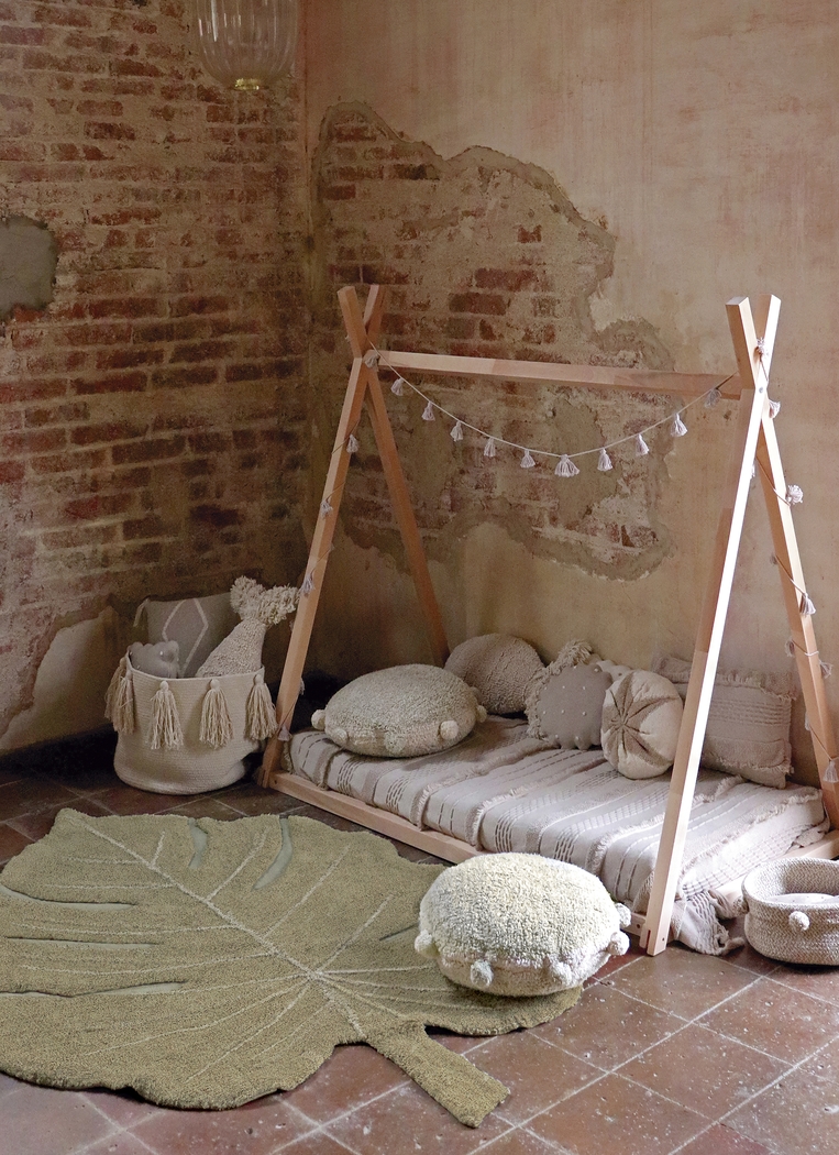 Kids Olive 4' X 5'11 Monstera Leaf Machine Washable Rug - Thumbnail - Image 2