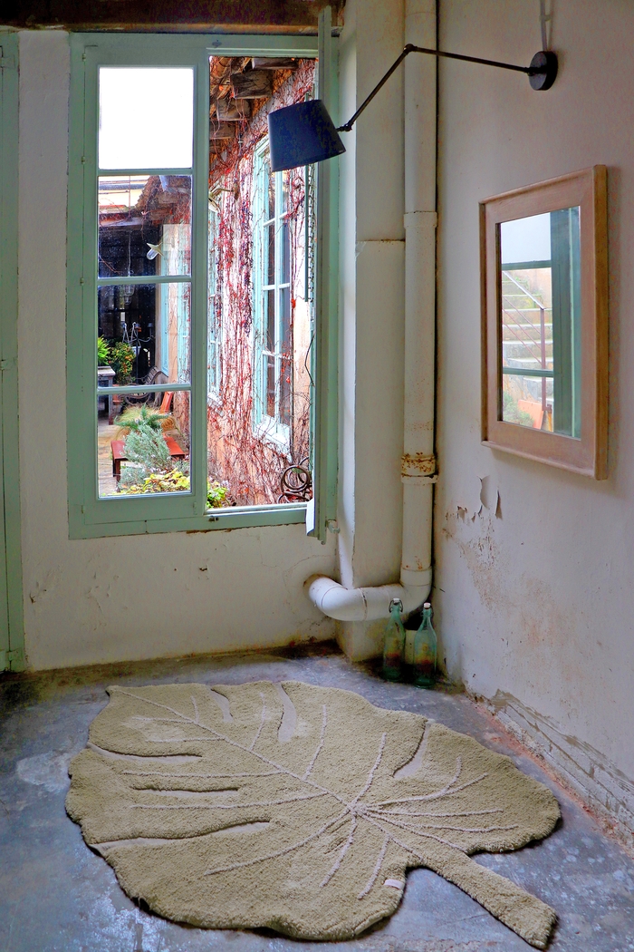 Kids Olive 4' X 5'11 Monstera Leaf Machine Washable Rug - Thumbnail - Image 3