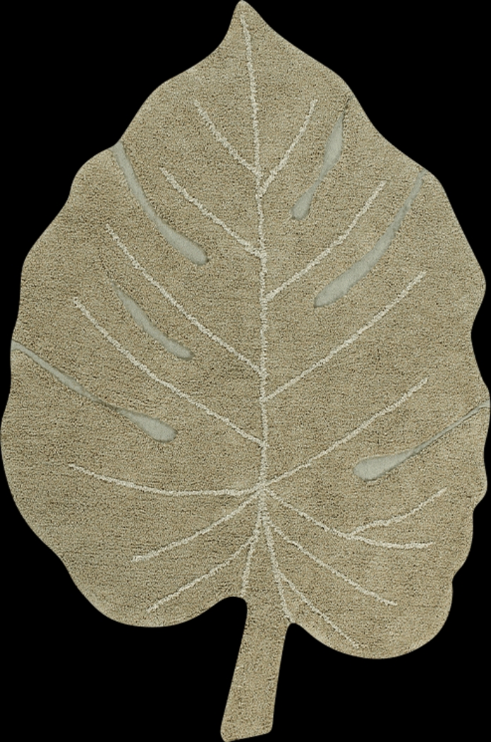Kids Olive 4' X 5'11 Monstera Leaf Machine Washable Rug - Thumbnail - Image 1