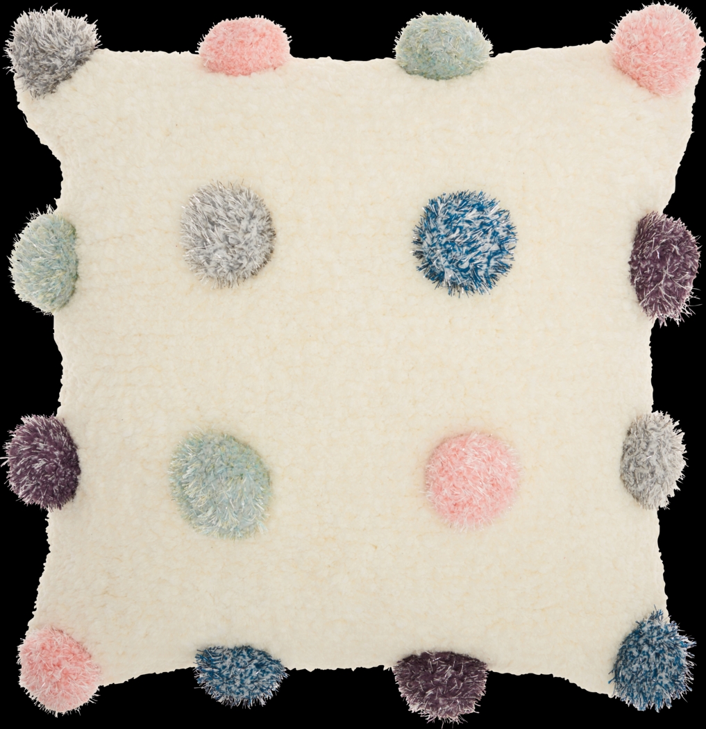 Kids Parallel Poms Beige Accent Pillow - Thumbnail - Image 1