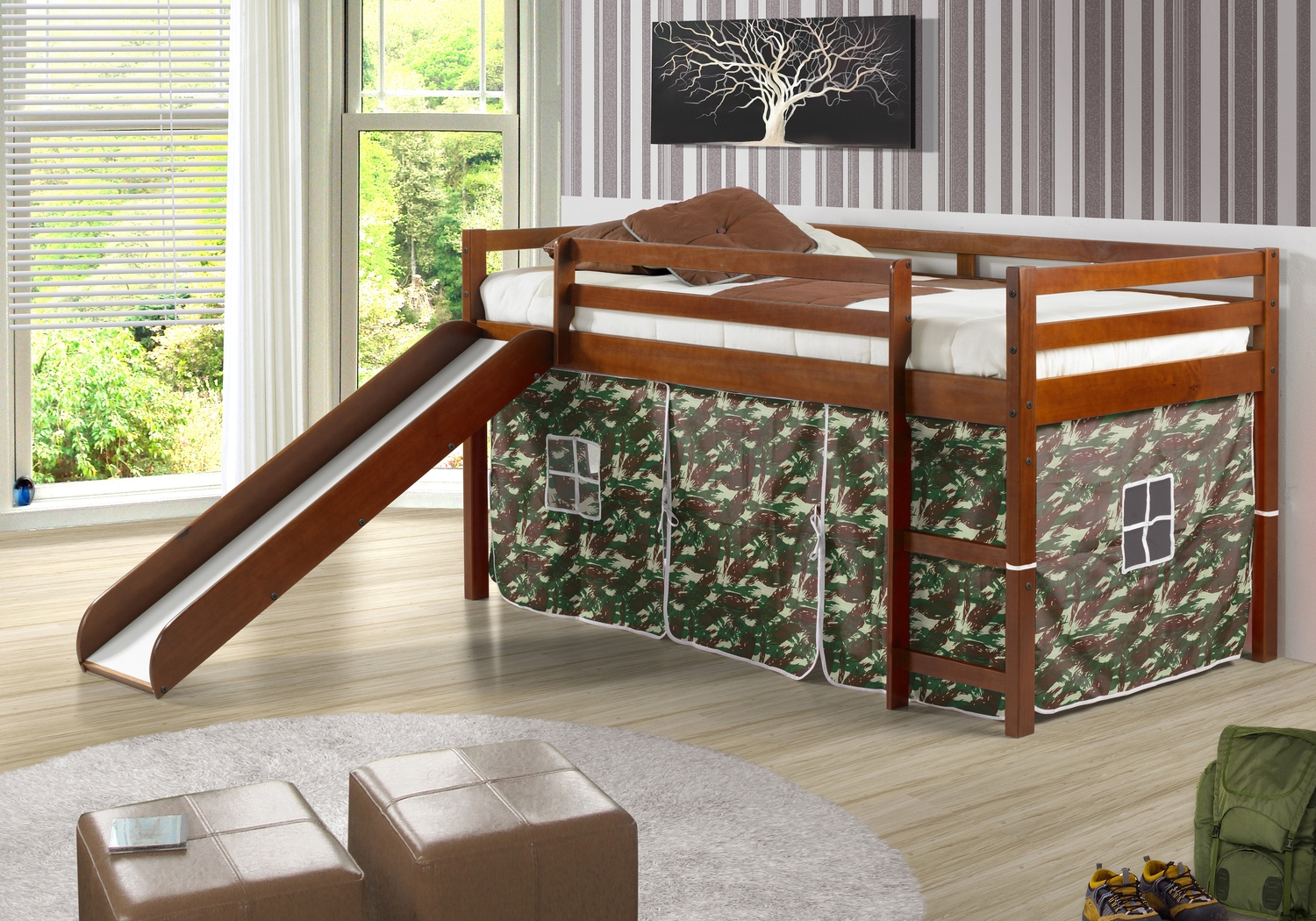 Kids Parman Camo Twin Tent Loft Bed - Thumbnail - Image 2