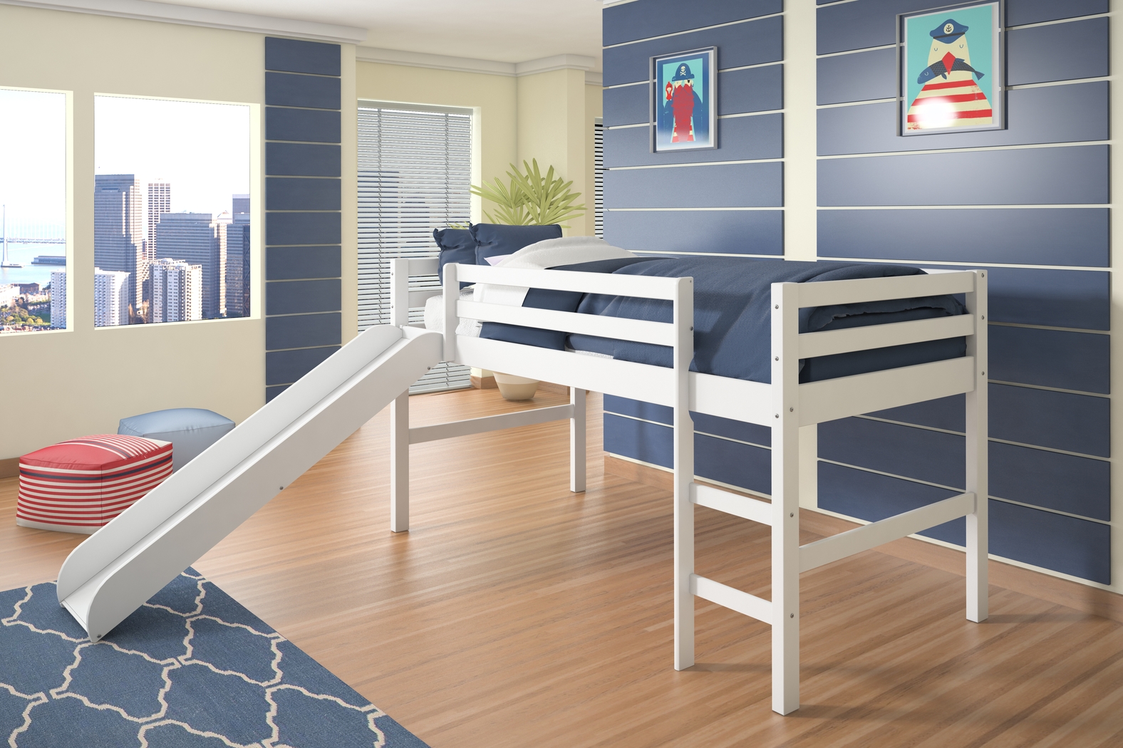 Kids Parman White Twin Loft Bed - Thumbnail - Image 2