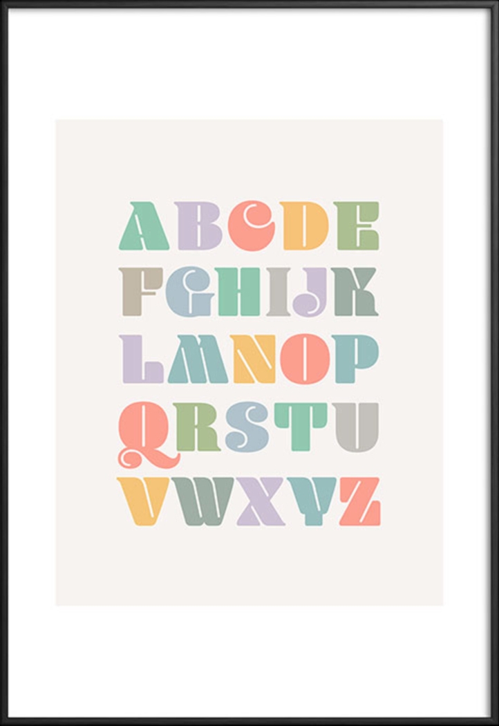 Kids Pastel ABCs Cream Metal Framed Print - Thumbnail - Image 1
