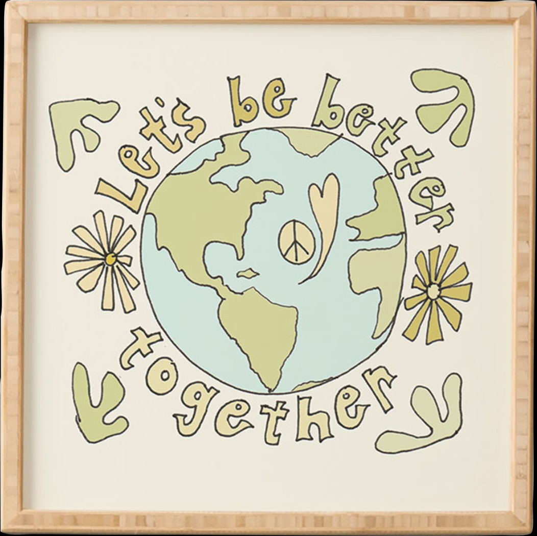 Kids Peace, Love, and the Earth Cream Framed Wall Art - Thumbnail - Image 1
