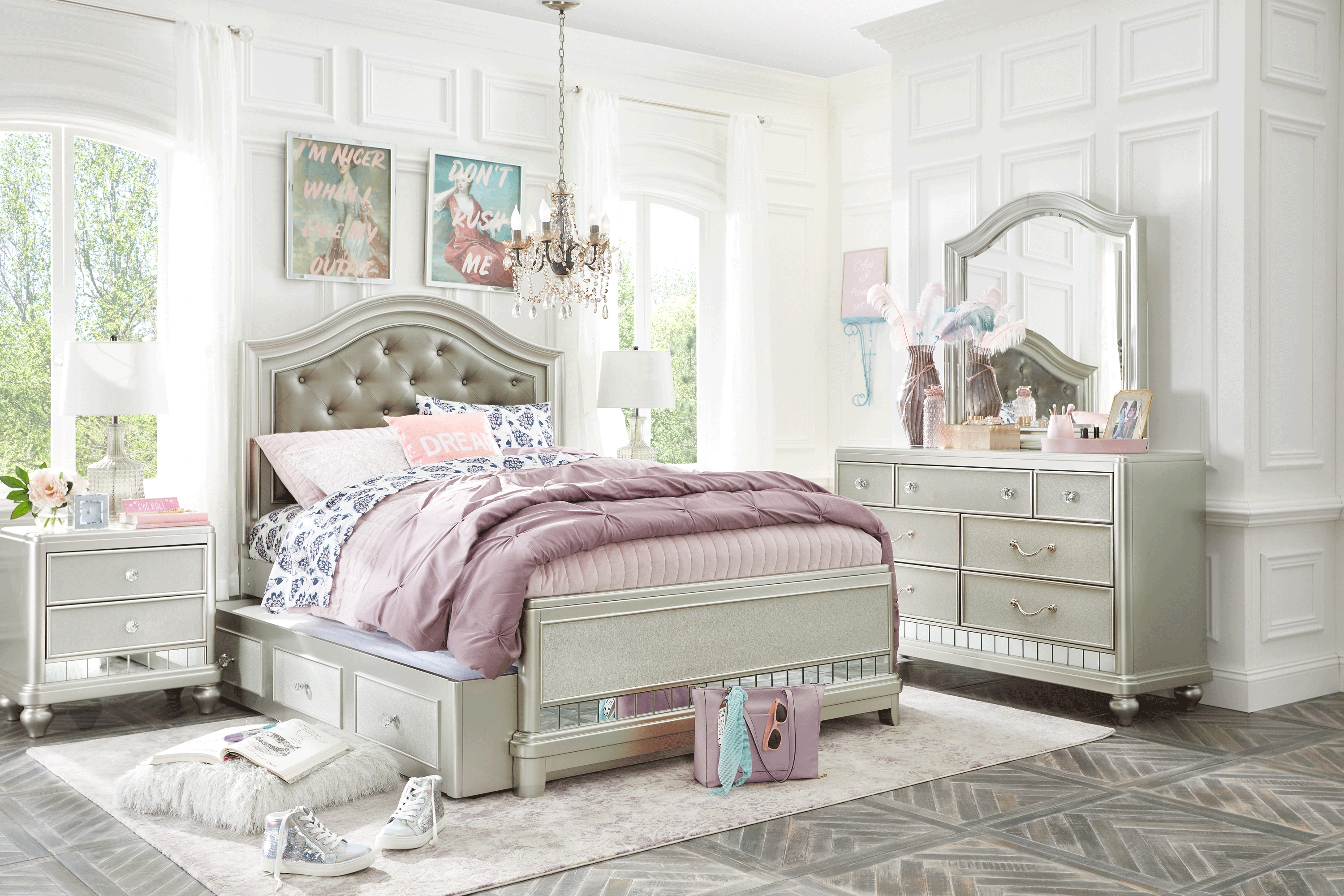 Kids Petit Paris Silver 5 Pc Full Panel Bedroom - Thumbnail - Image 1