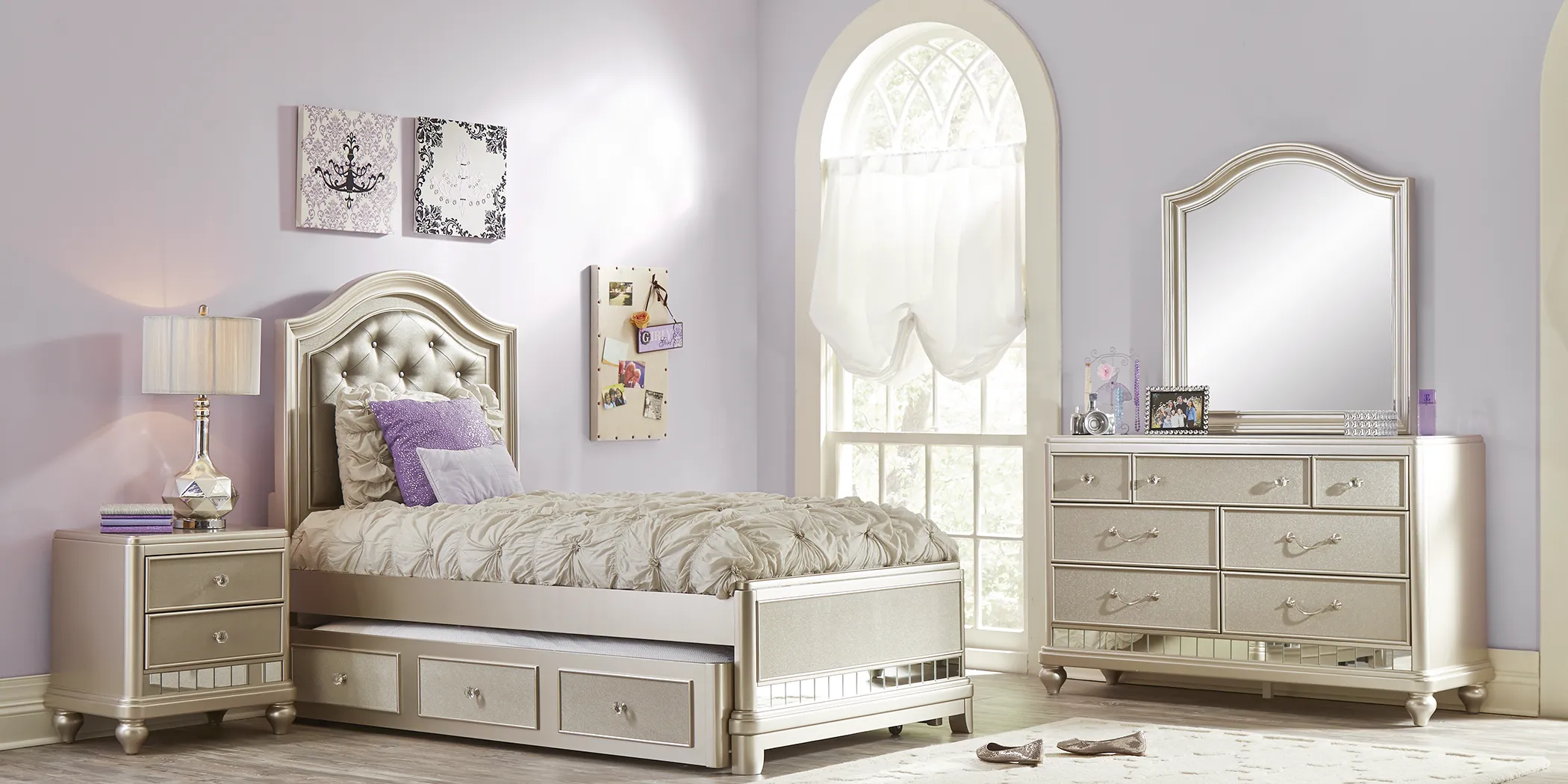 Kids Petit Paris Silver 5 Pc Twin Panel Bedroom - Thumbnail - Image 2