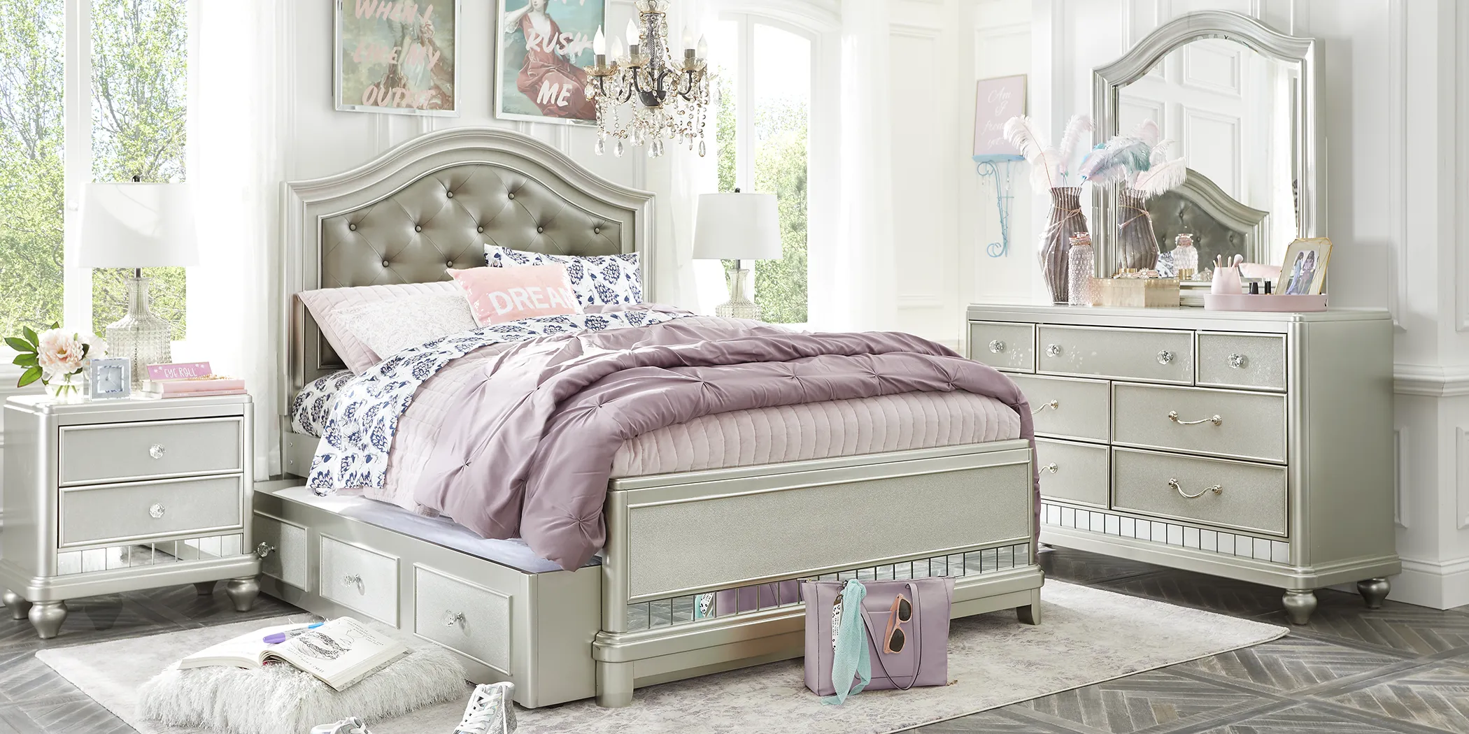 Kids Petit Paris Silver 5 Pc Twin Panel Bedroom - Thumbnail - Image 1