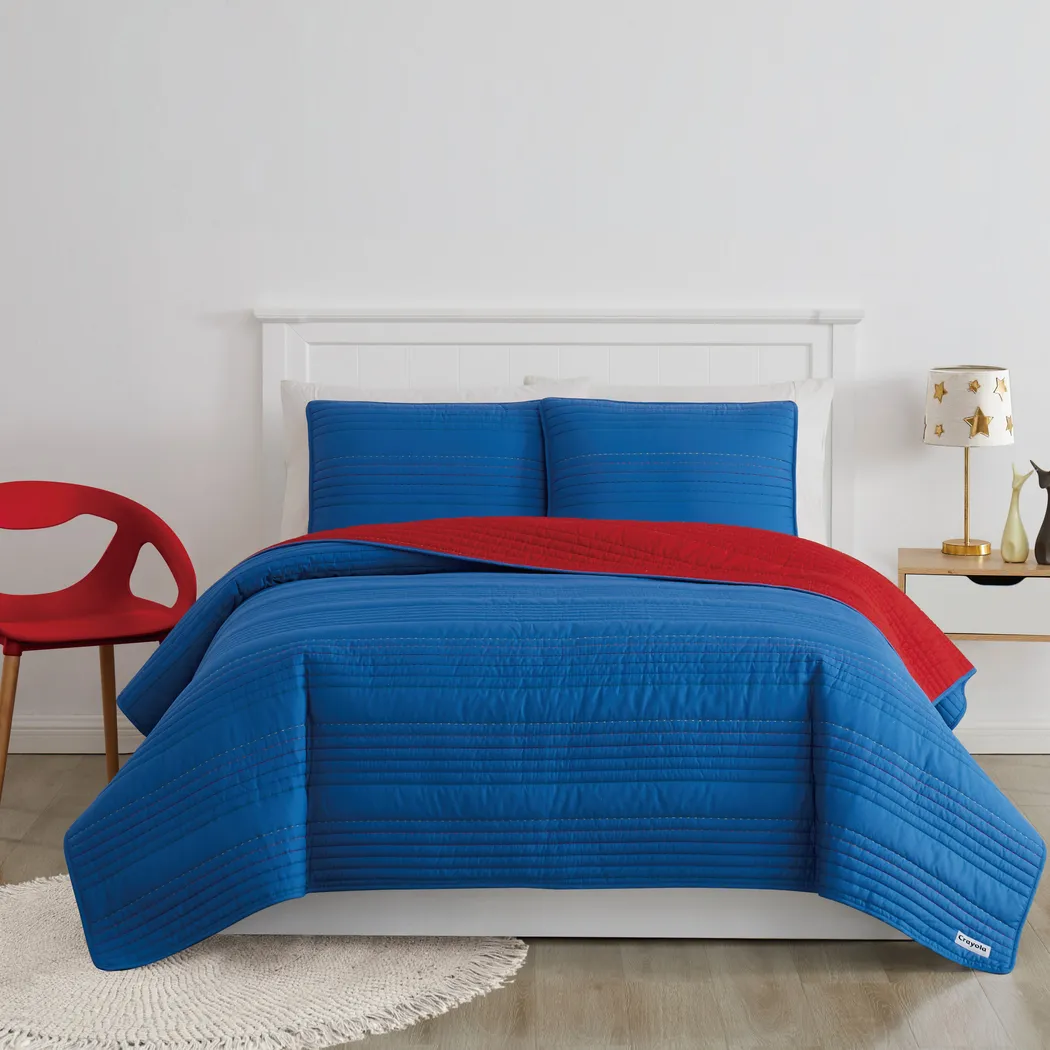 Kids Pick Stich Blue 3 Pc Full/Queen Quilt Set - Thumbnail - Image 2
