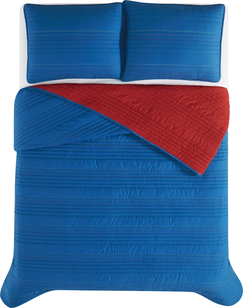 Kids Pick Stitch Blue 3 Pc Queen Quilt Set - Thumbnail - Image 7