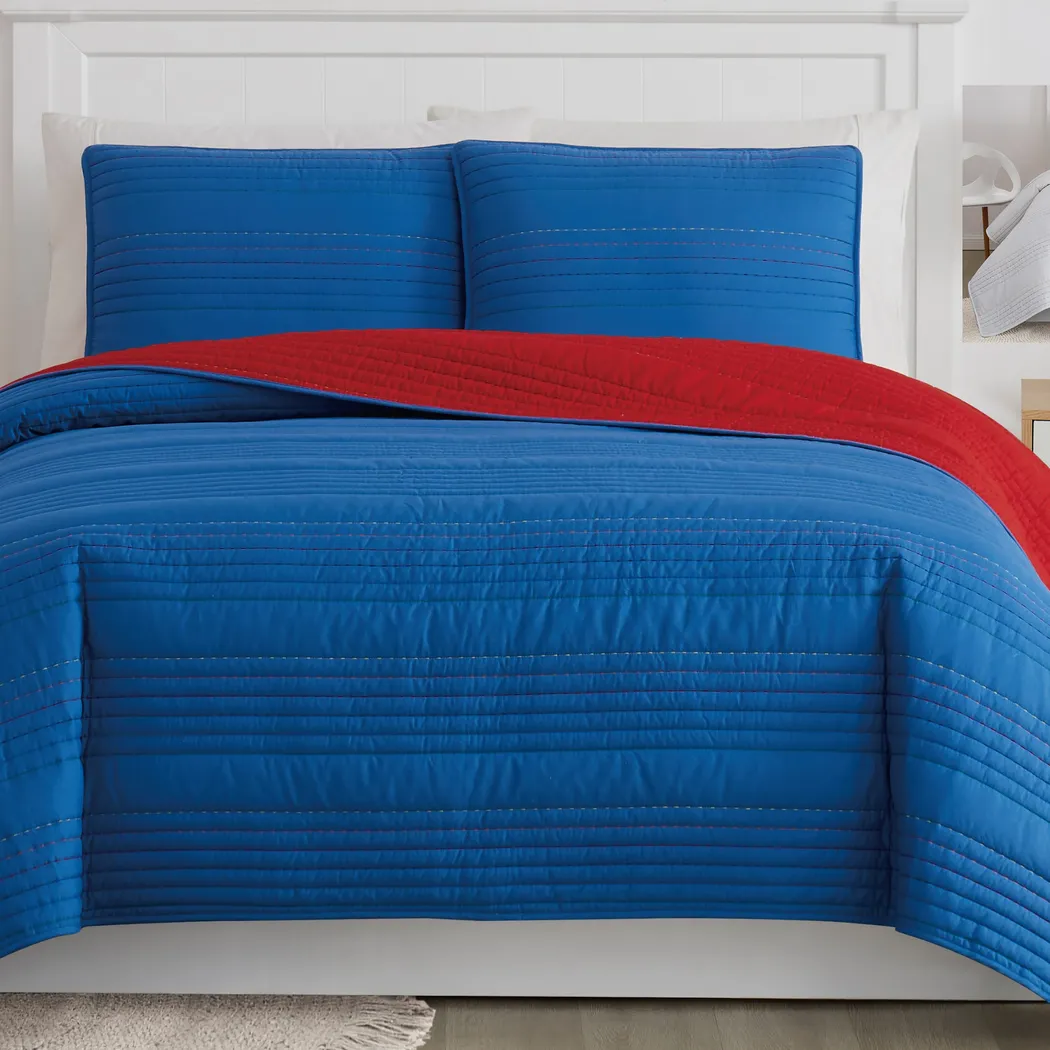 Kids Pick Stitch Blue 3 Pc Queen Quilt Set - Thumbnail - Image 10