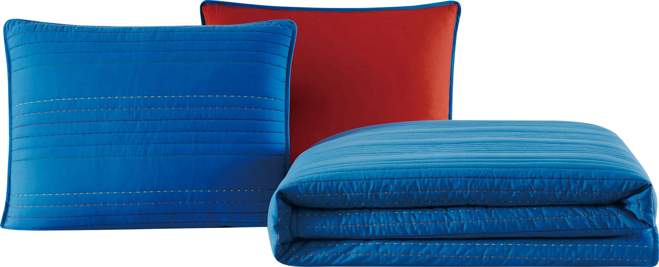 Kids Pick Stitch Blue 3 Pc Queen Quilt Set - Thumbnail - Image 1