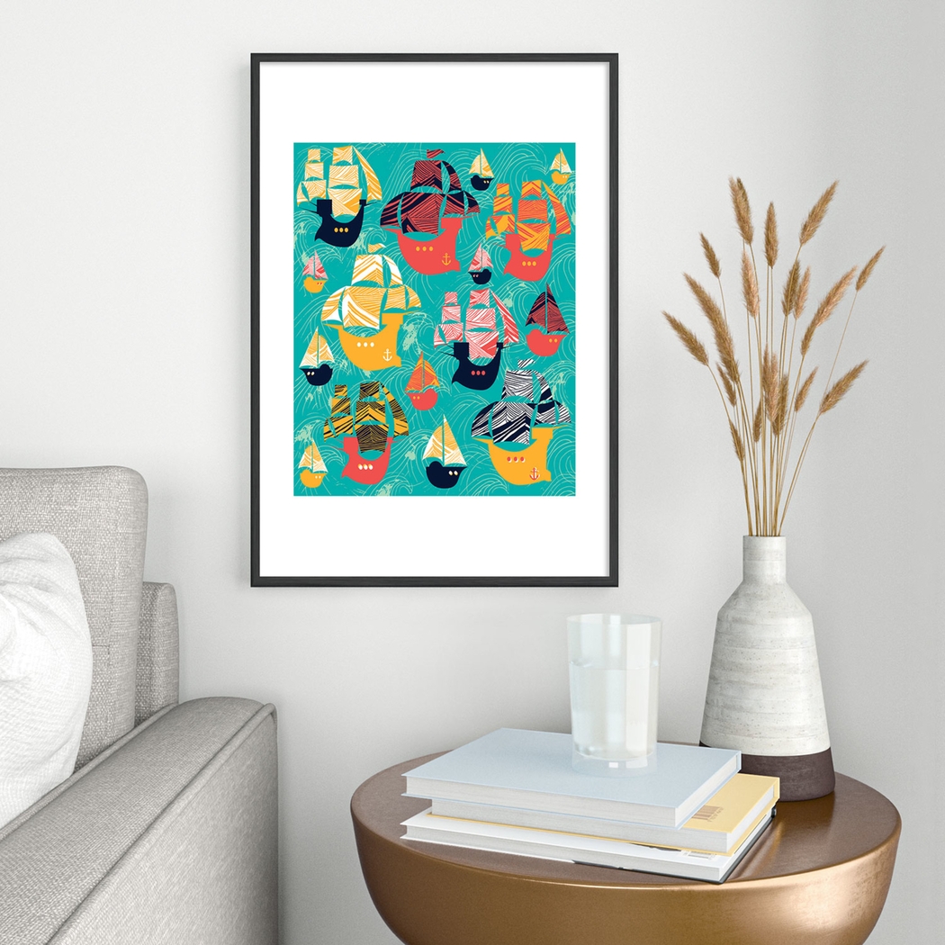 Kids Pirate Race Blue Metal Framed Print - Thumbnail - Image 2