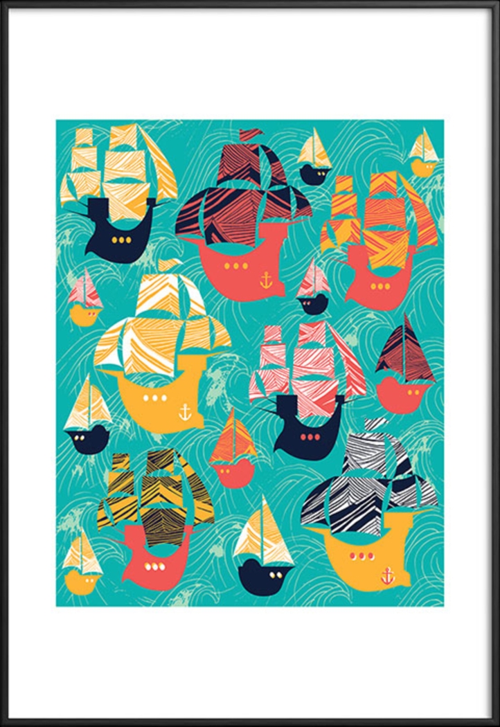 Kids Pirate Race Blue Metal Framed Print - Thumbnail - Image 1