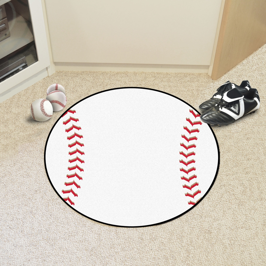 Kids Pitch and Catch White 27 in. Round Rug - Thumbnail - Image 2