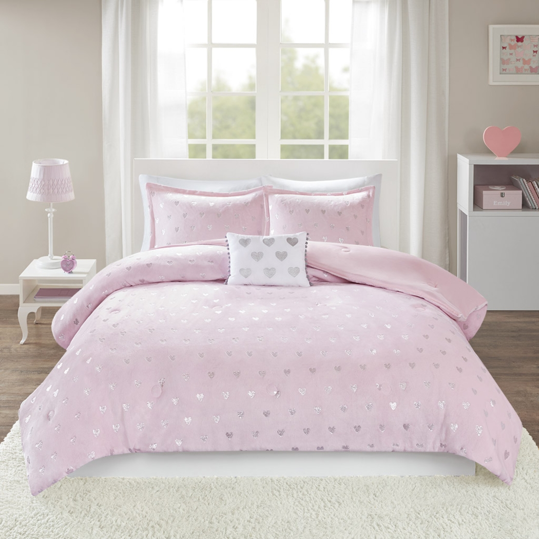 Kids Plush Hearts Pink Full/Queen Comforter Set - Thumbnail - Image 8